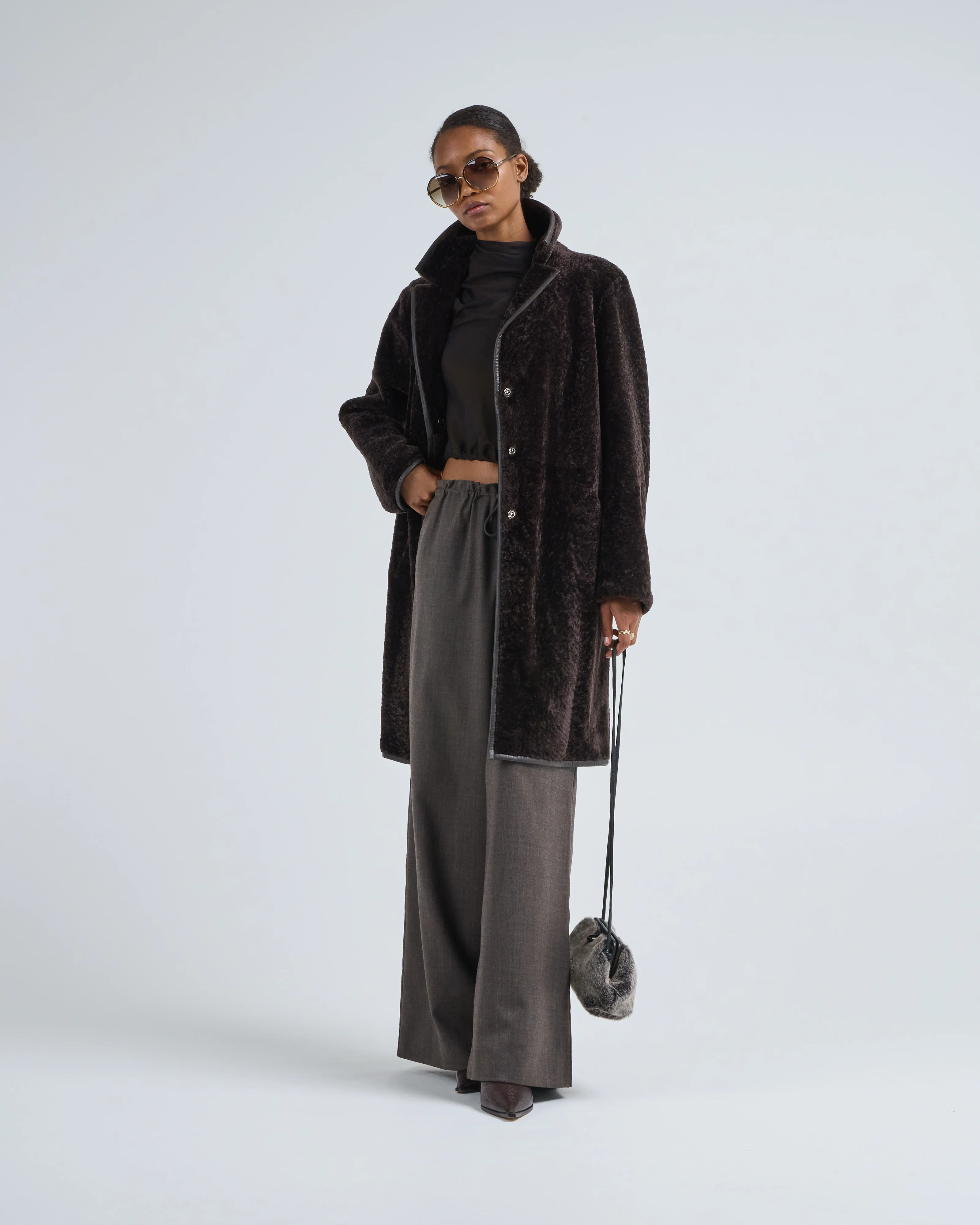 knee length shearling coat - Image 3