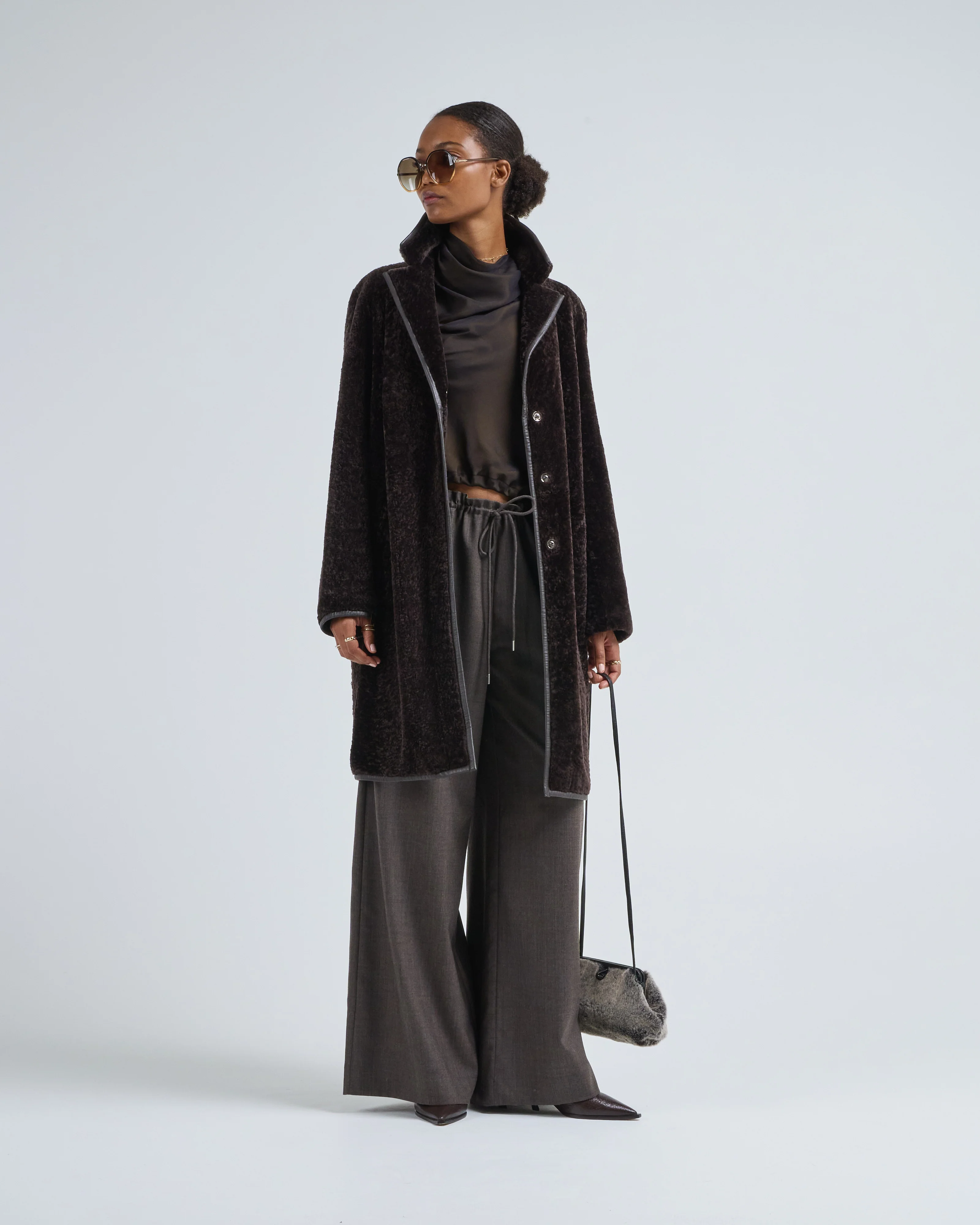 knee length shearling coat - Image 4