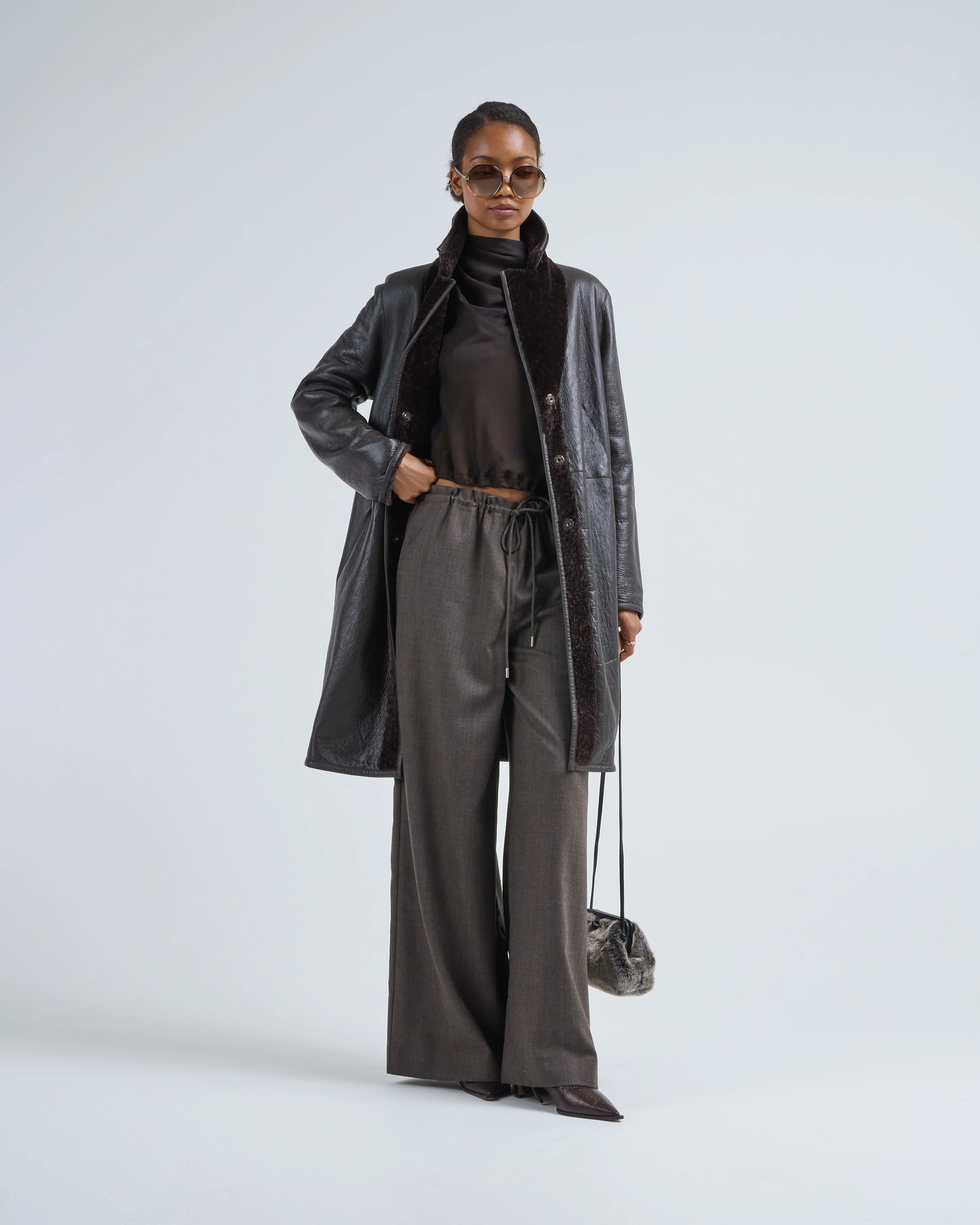 knee length shearling coat - Image 7