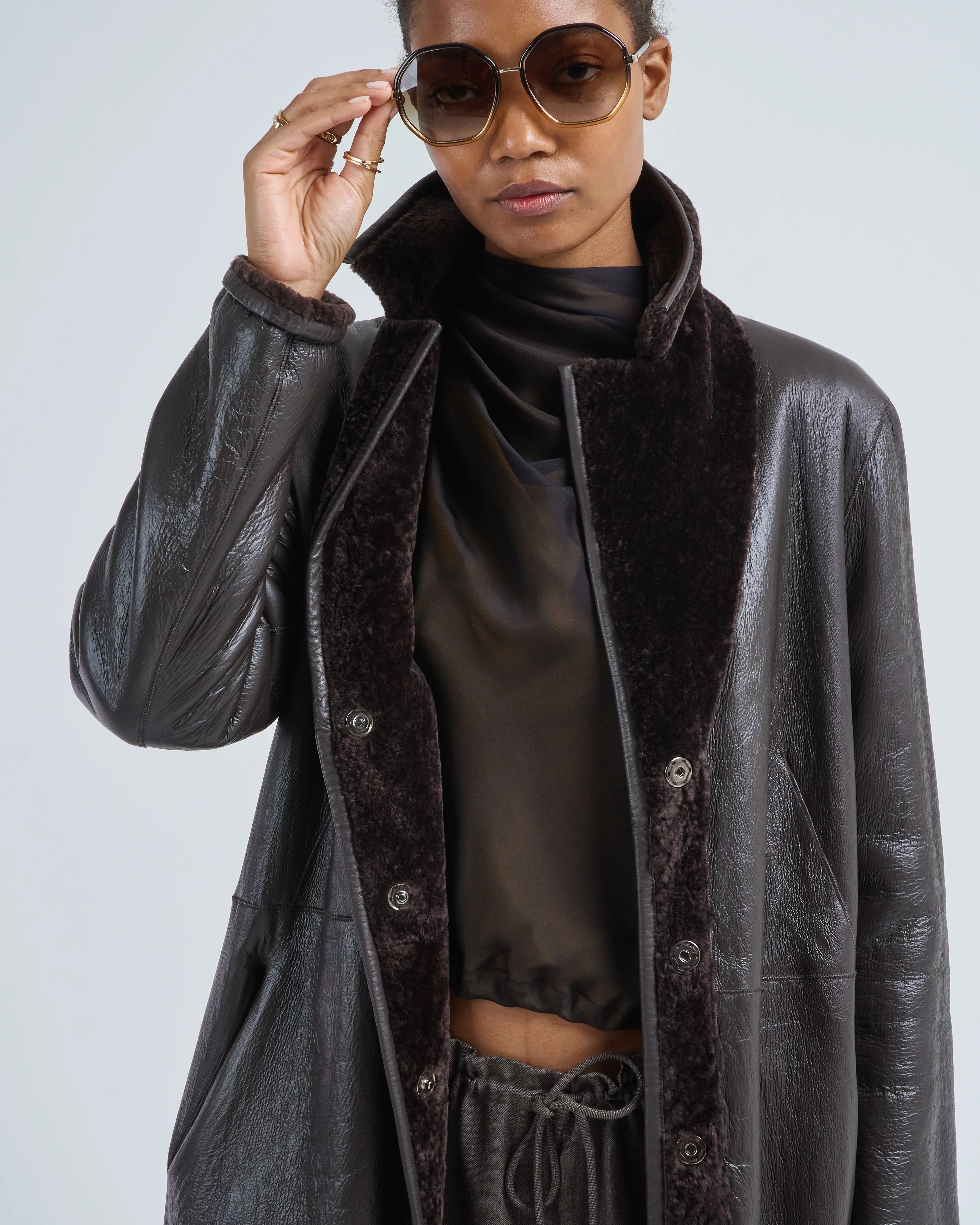 knee length shearling coat - Image 8