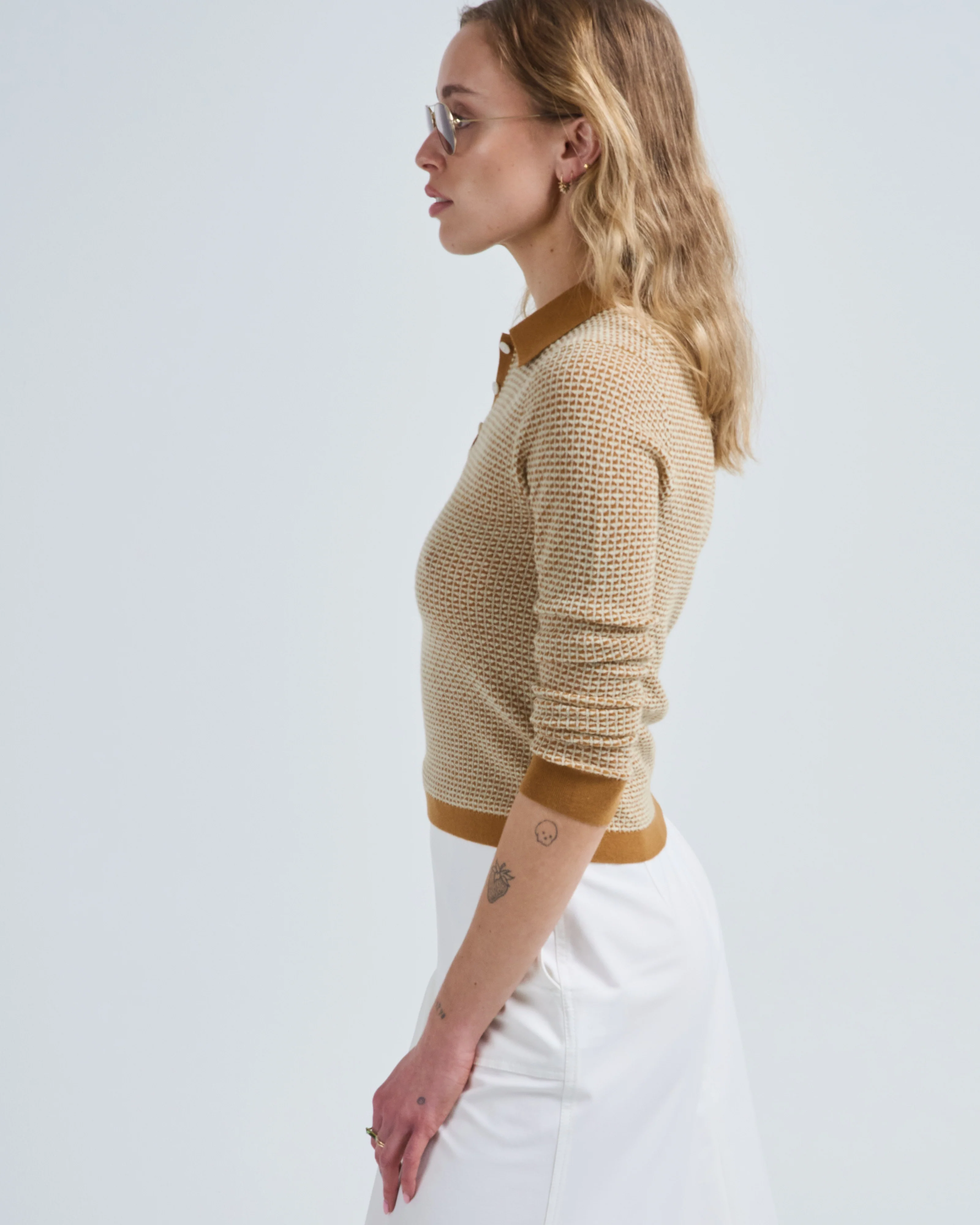 pique long sleeve shrunken polo sweater - Image 3