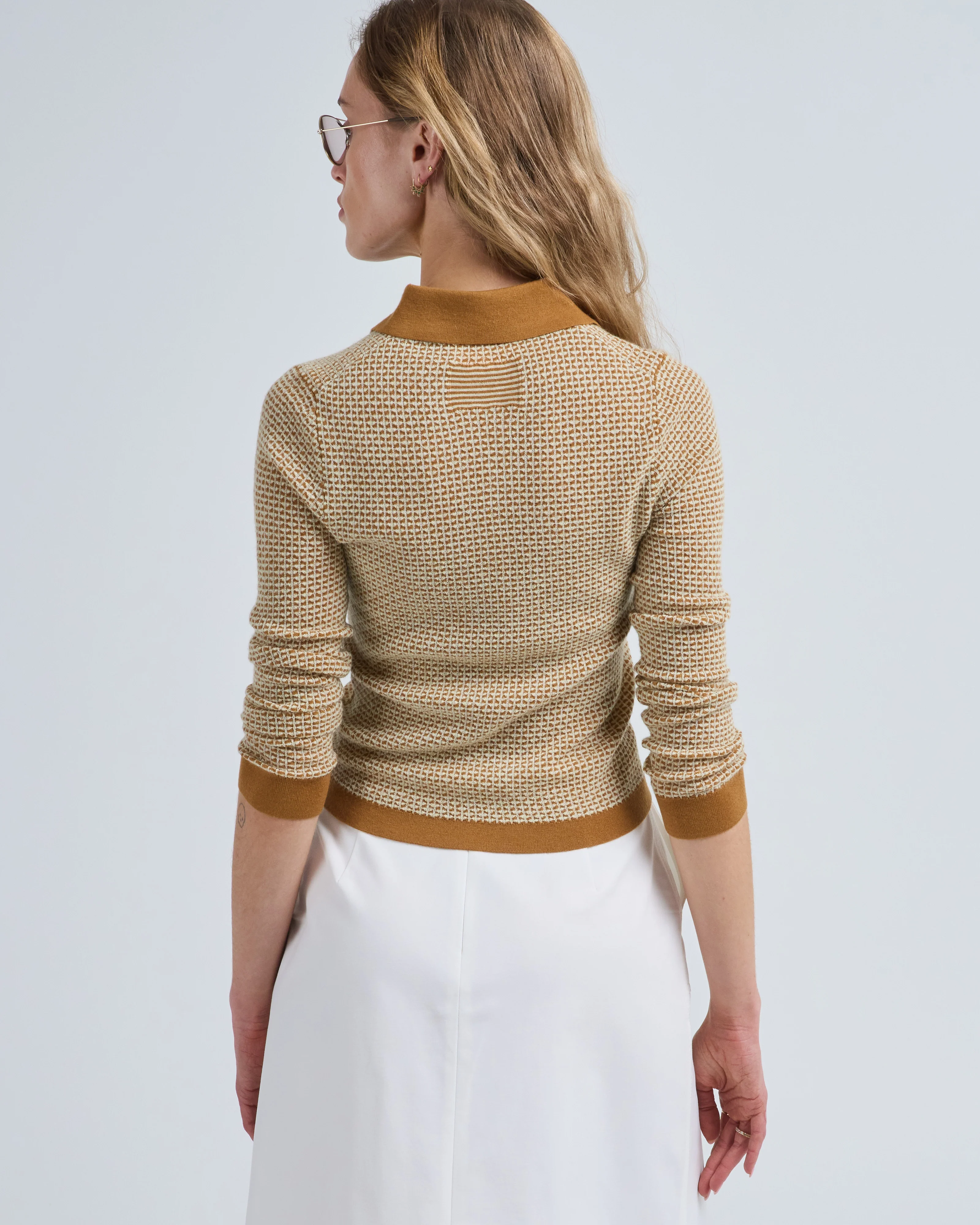 pique long sleeve shrunken polo sweater - Image 4