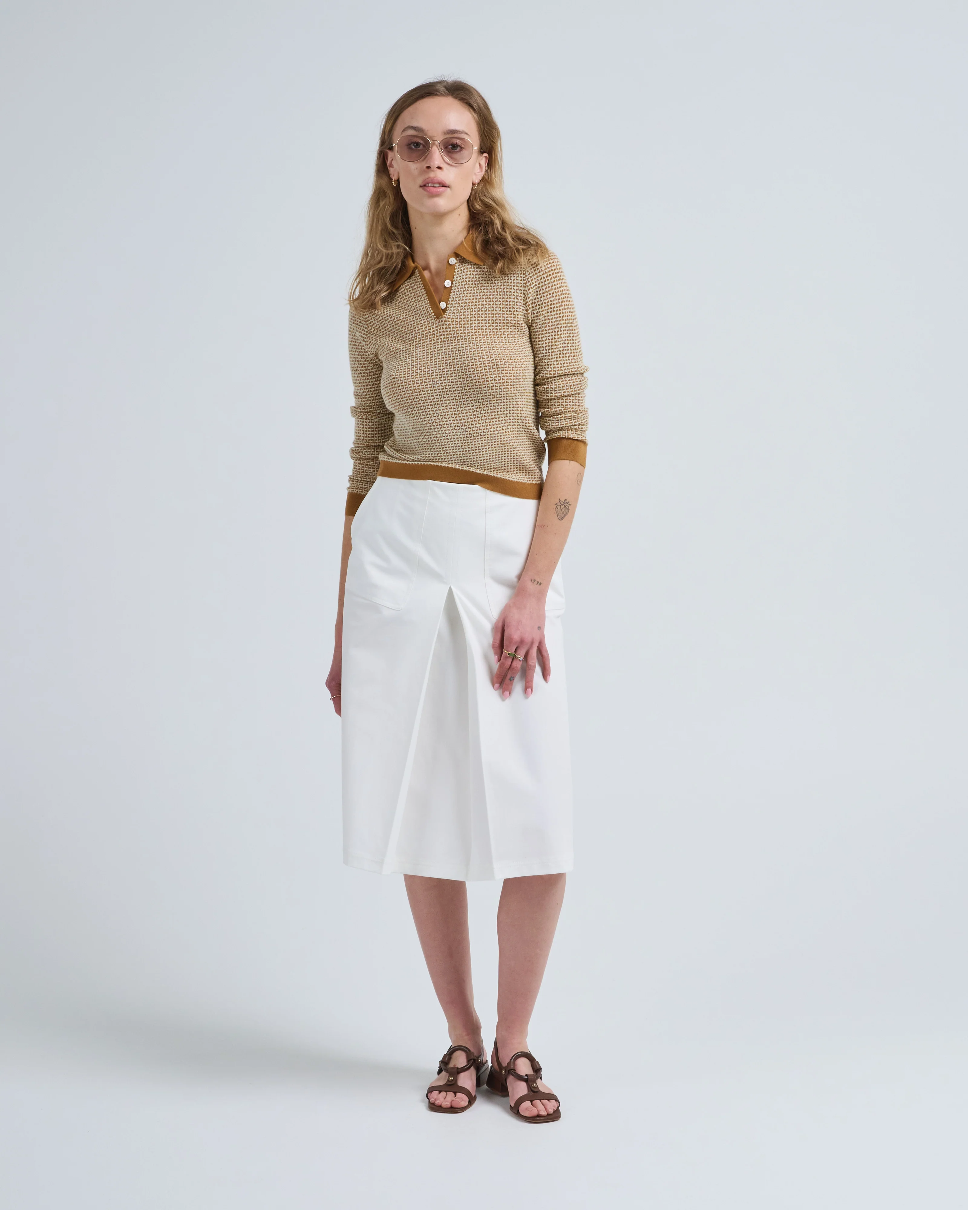 pique long sleeve shrunken polo sweater - Image 5