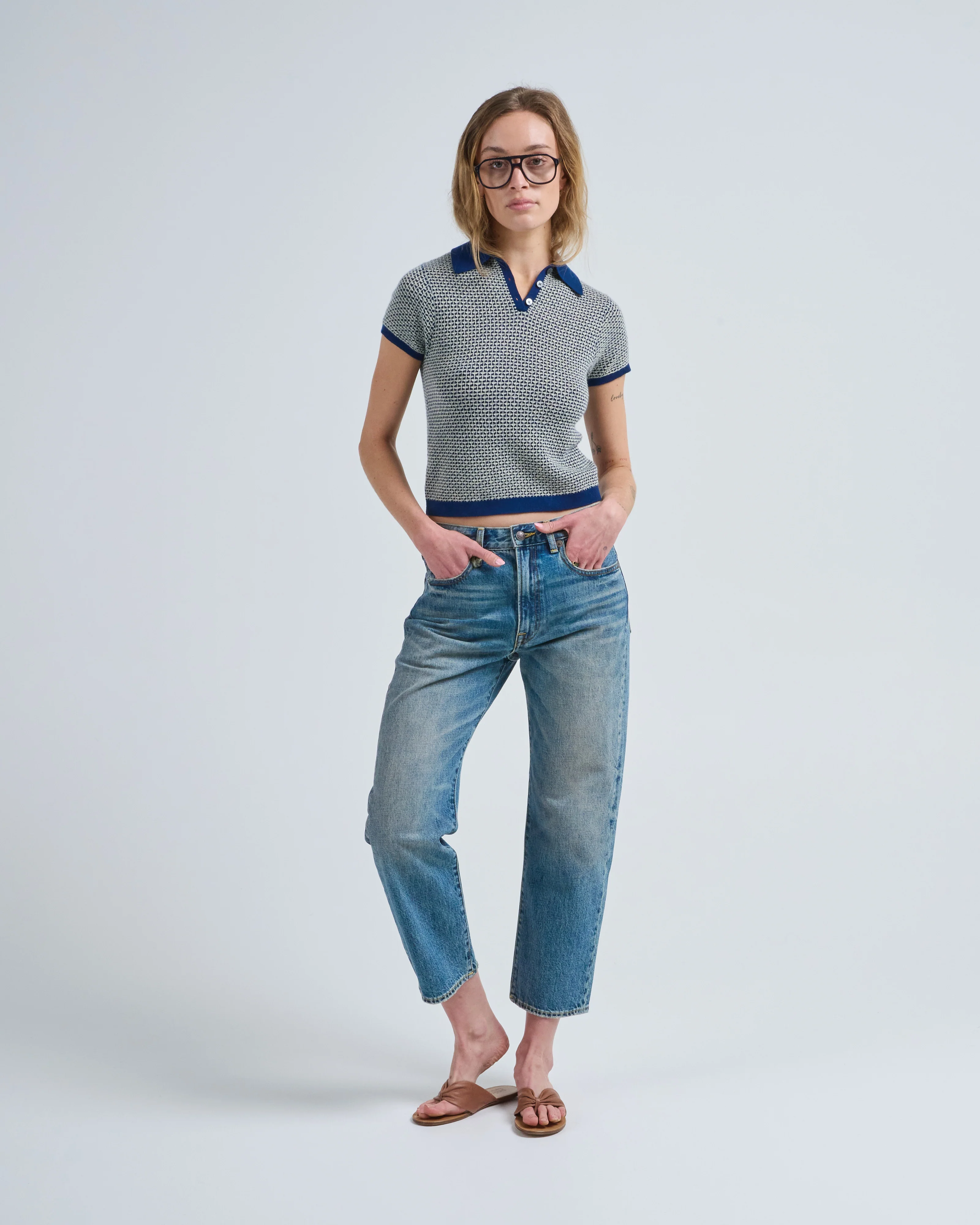 pique shrunken polo sweater