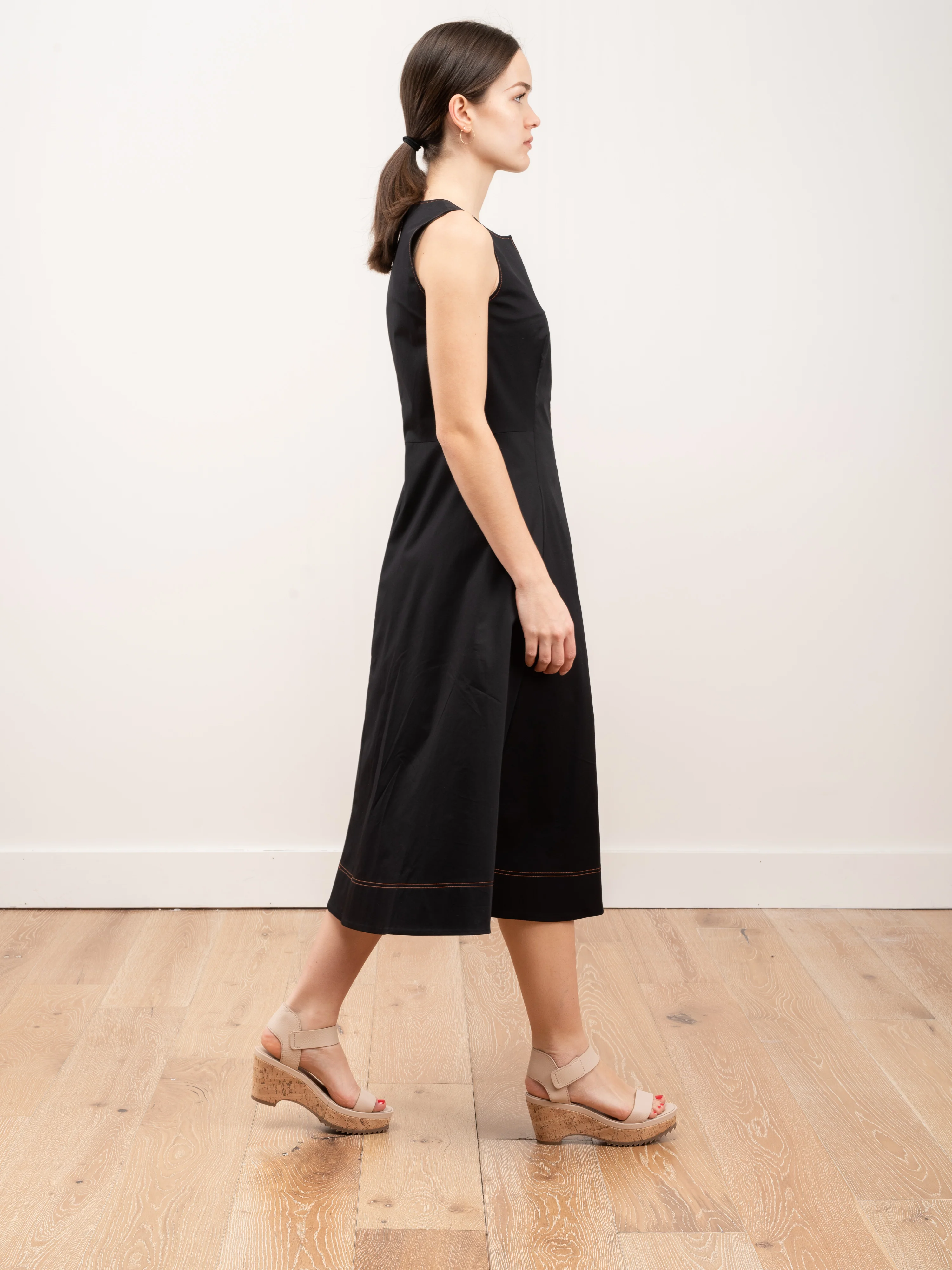 topstitch sleeveless dress - black - Image 2