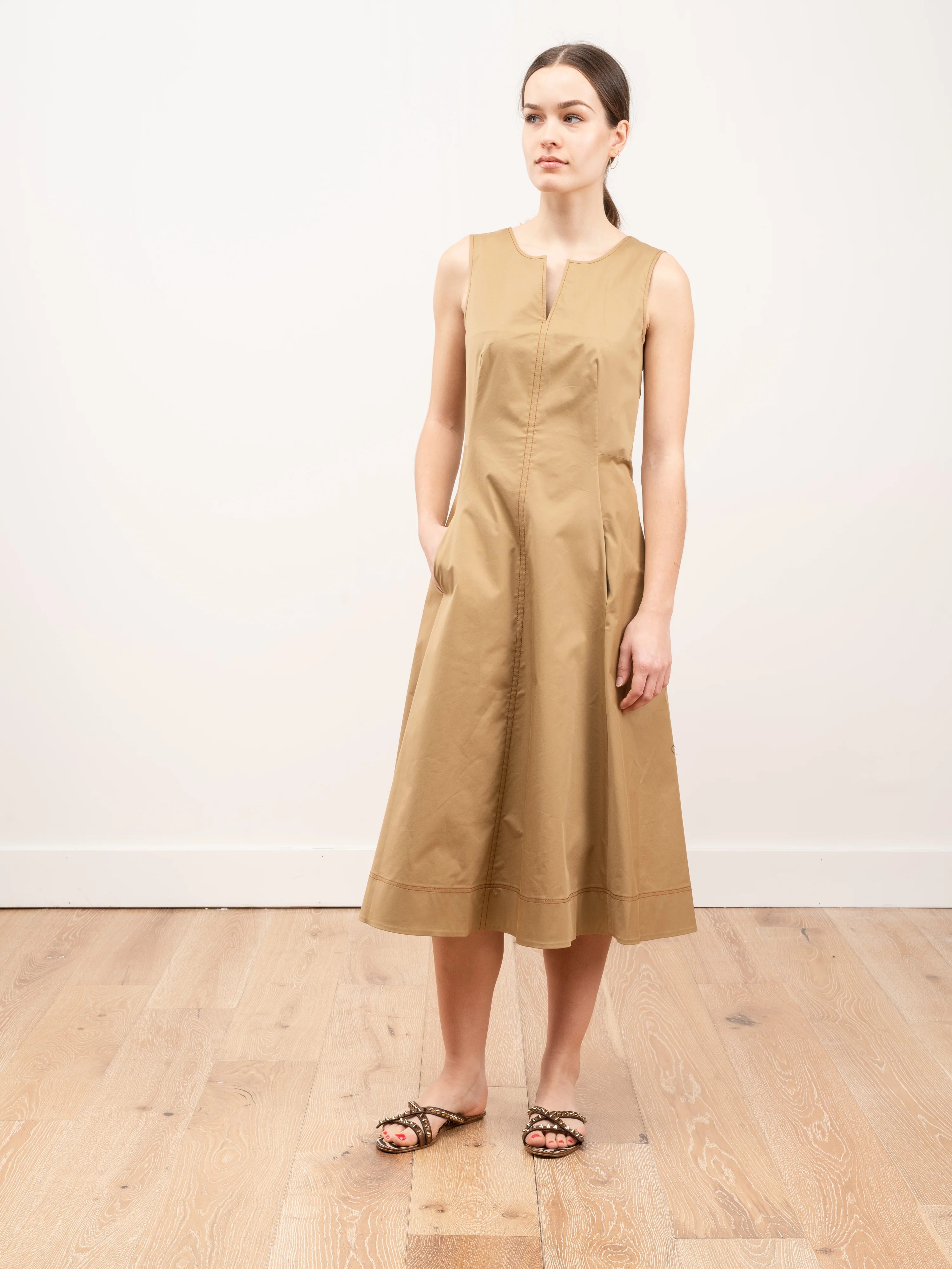 topstitched sleeveless dress - kaki - Image 2
