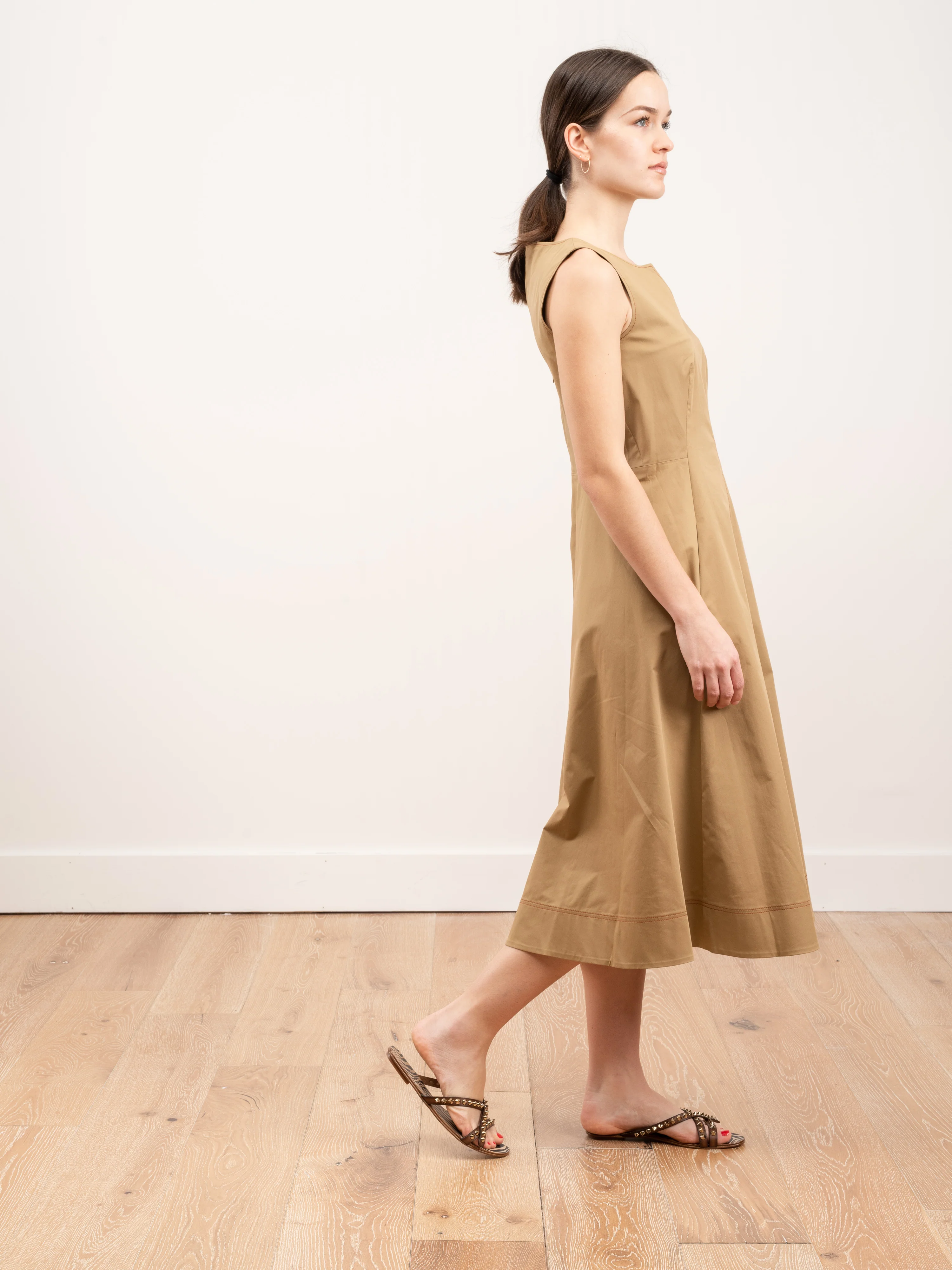topstitched sleeveless dress - kaki - Image 3