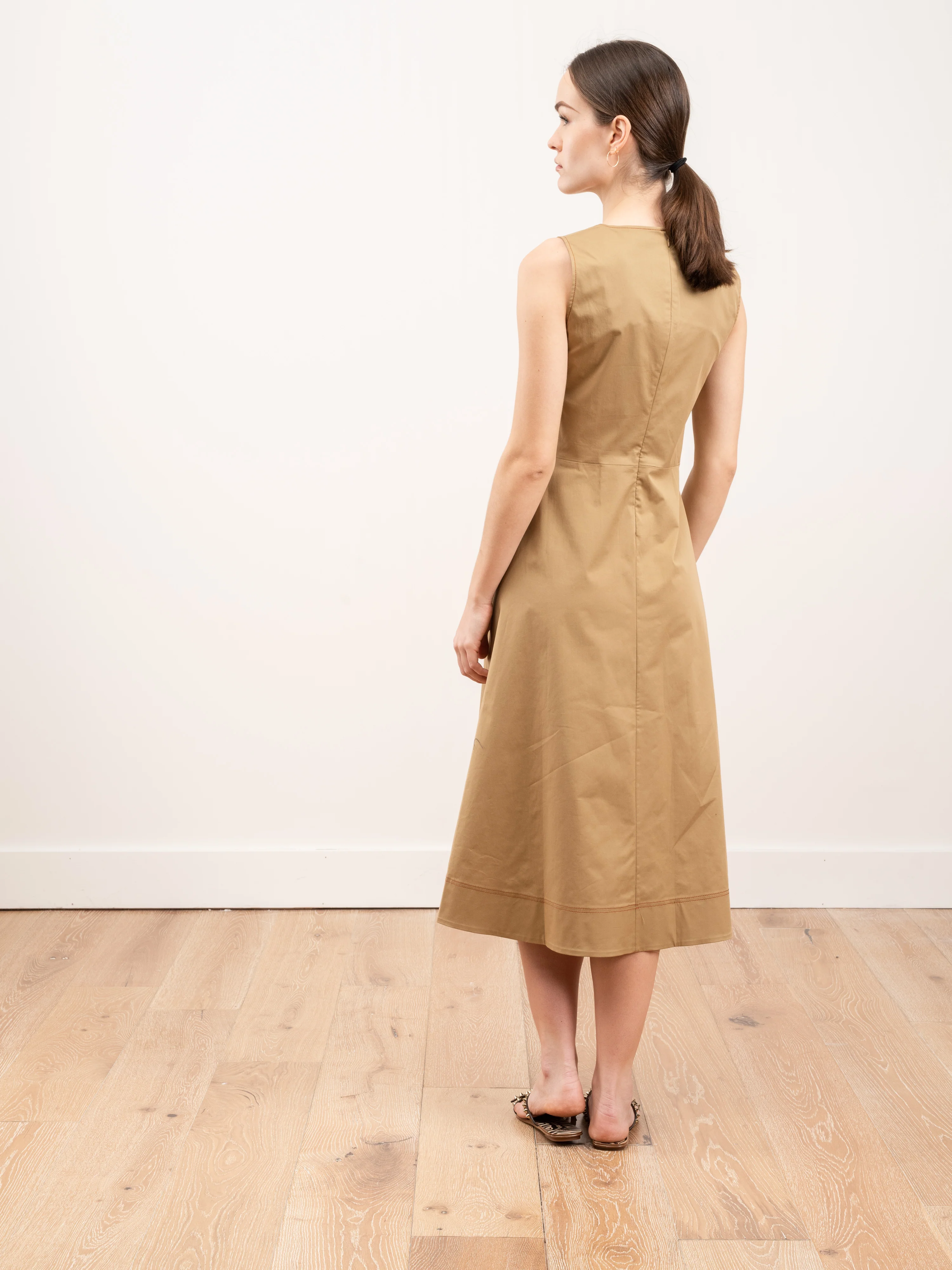 topstitched sleeveless dress - kaki - Image 4