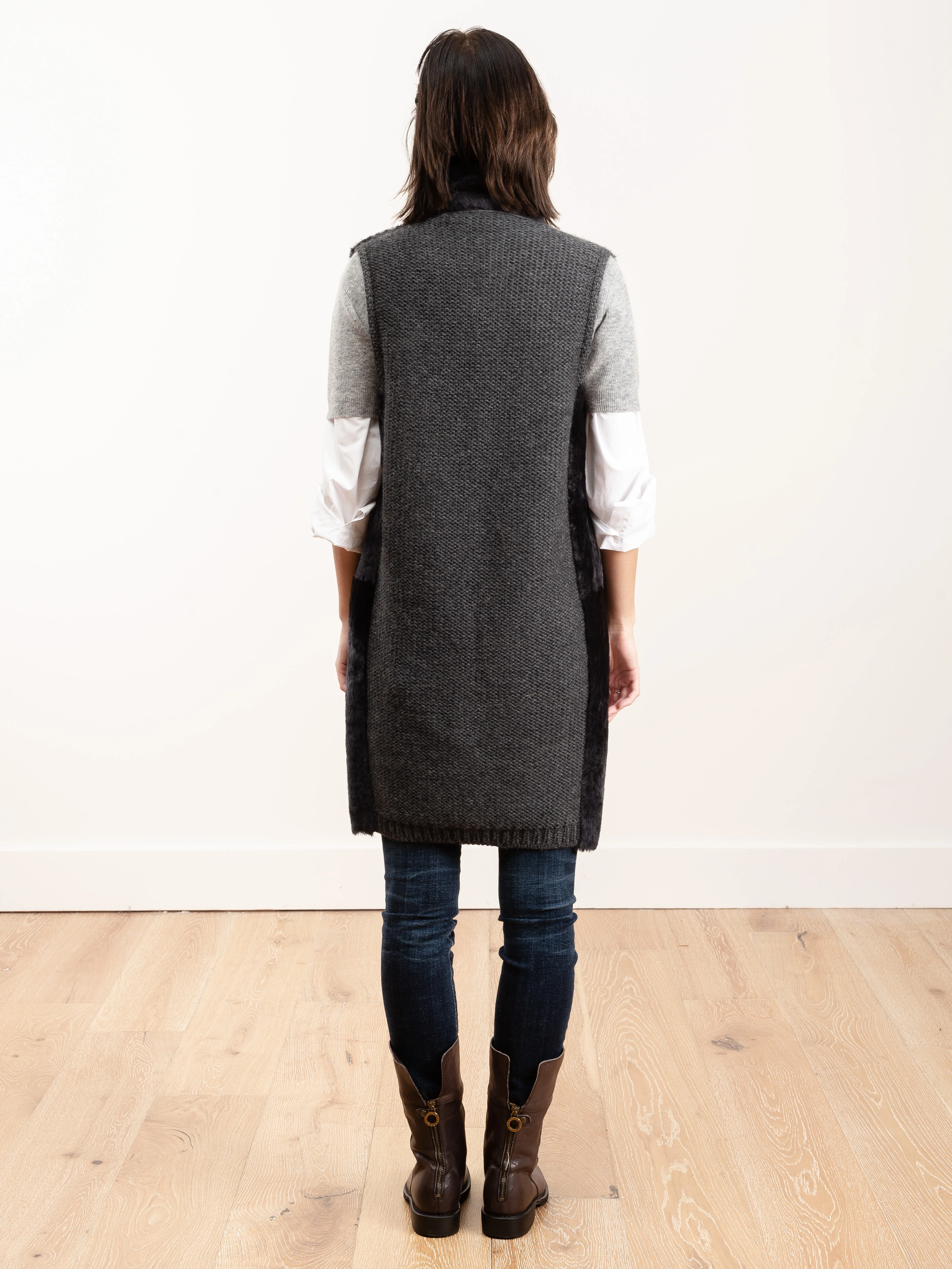 back knit and shearling crombie gilet - graphite - Image 4