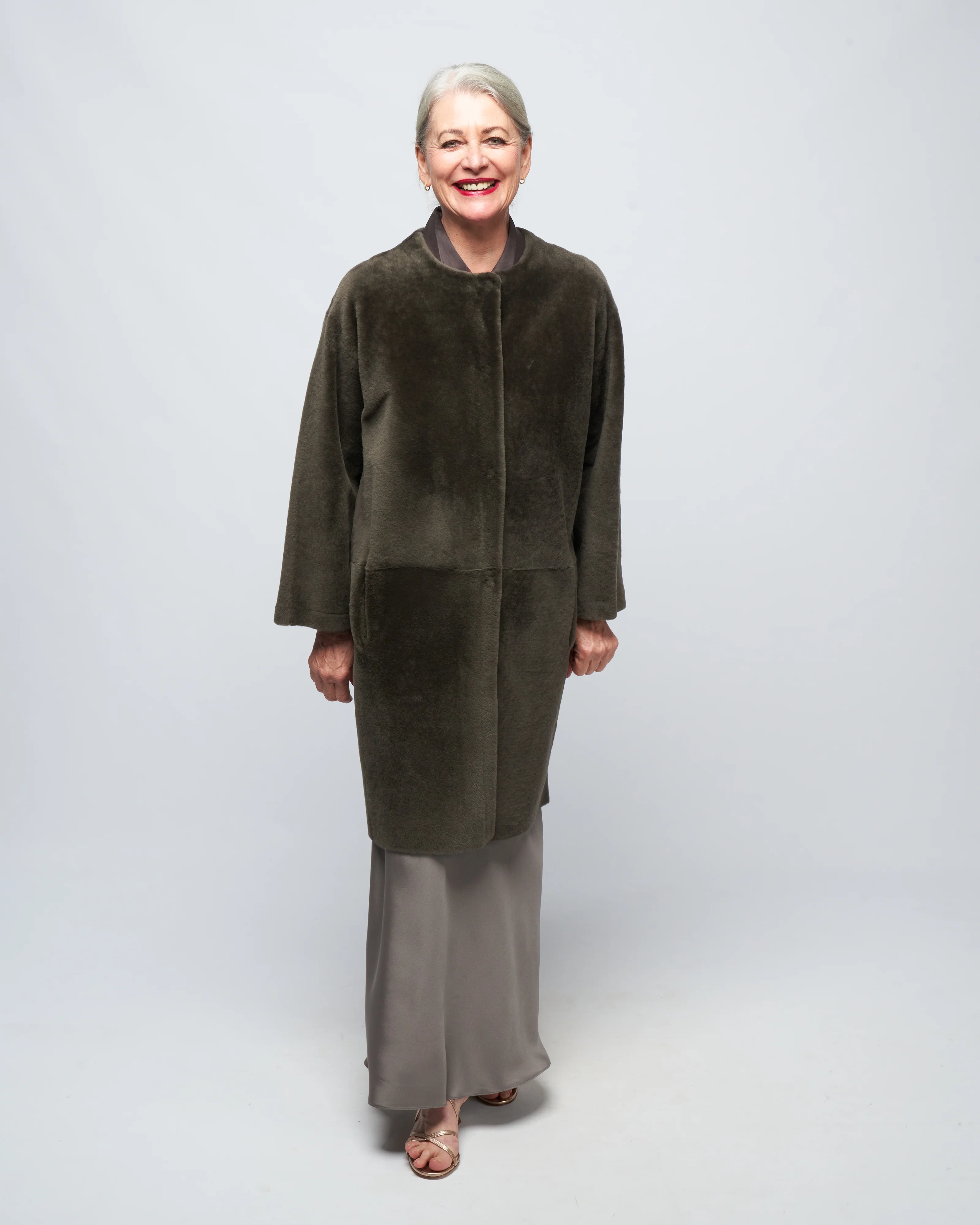 collarless coat - storm merino - Image 2