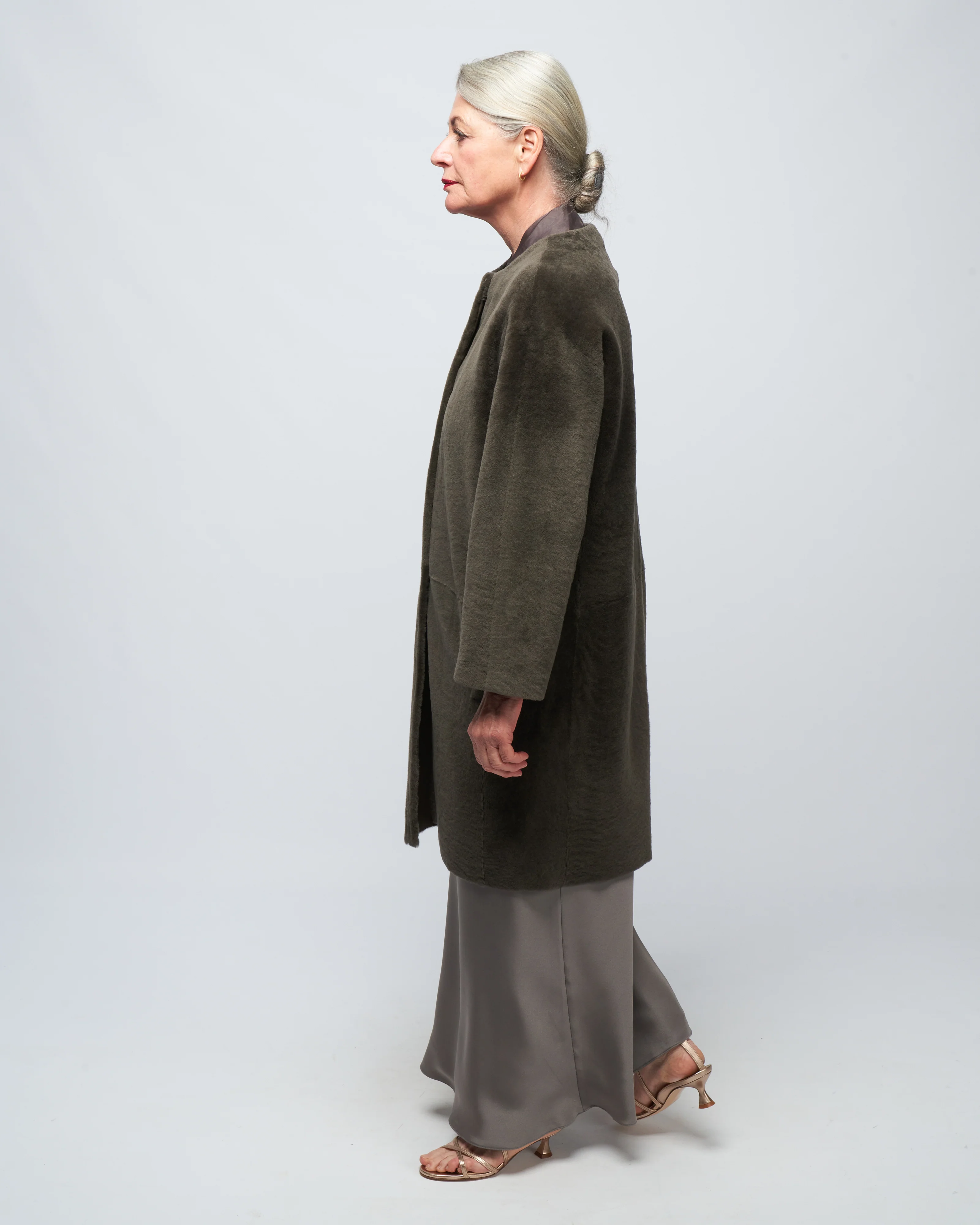 collarless coat - storm merino - Image 3