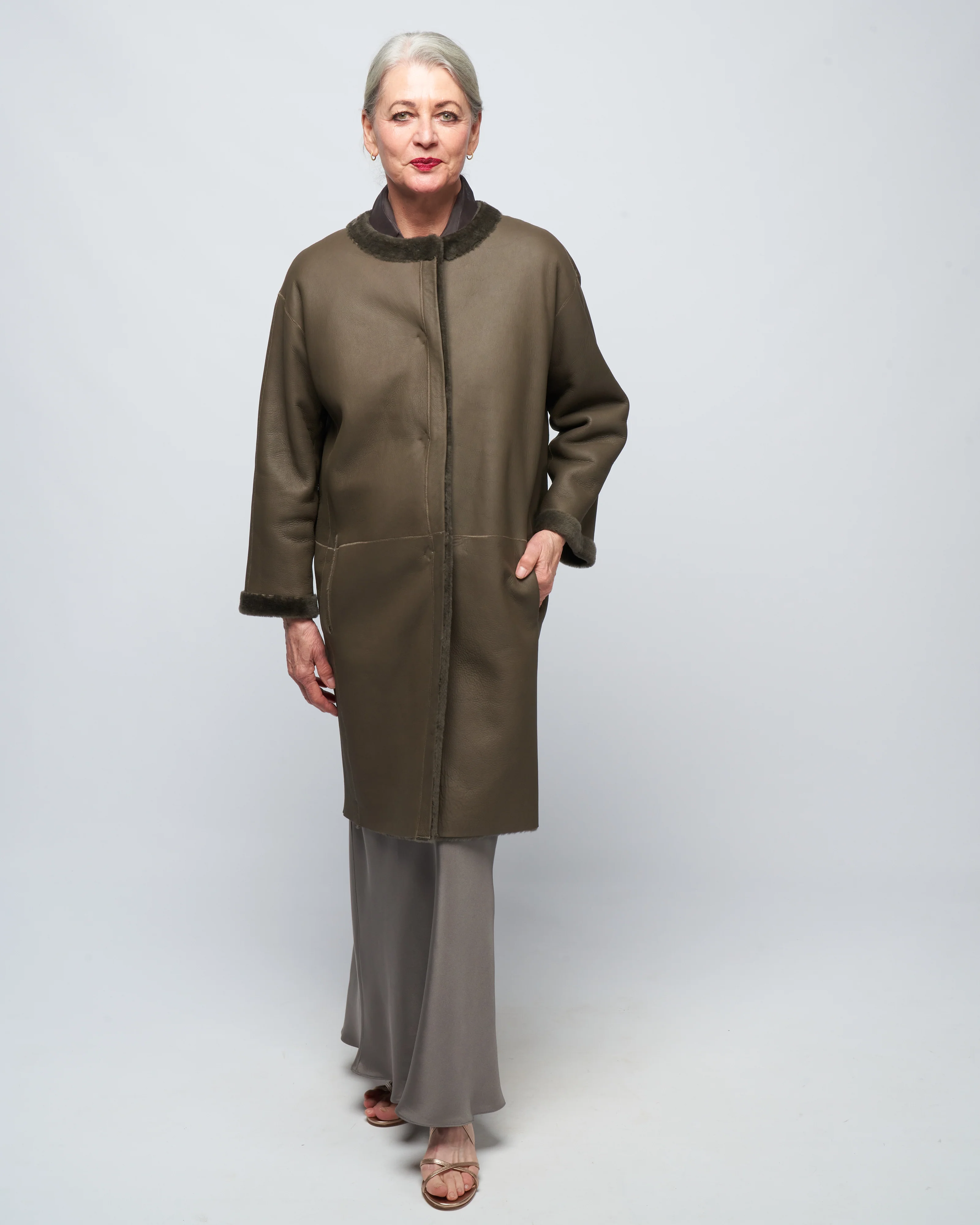 collarless coat - storm merino - Image 6