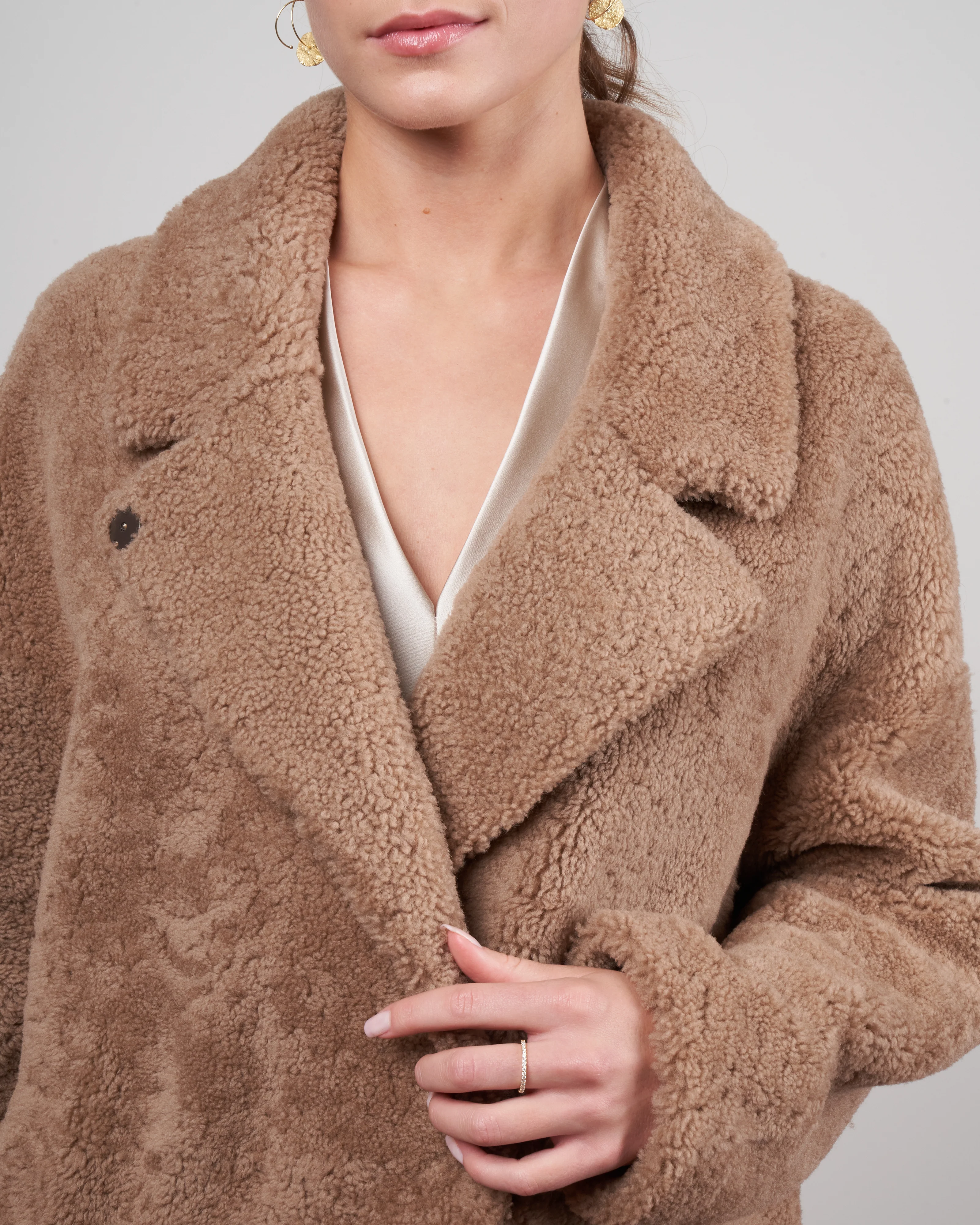 curly merino notch collar overcoat - camel - Image 3