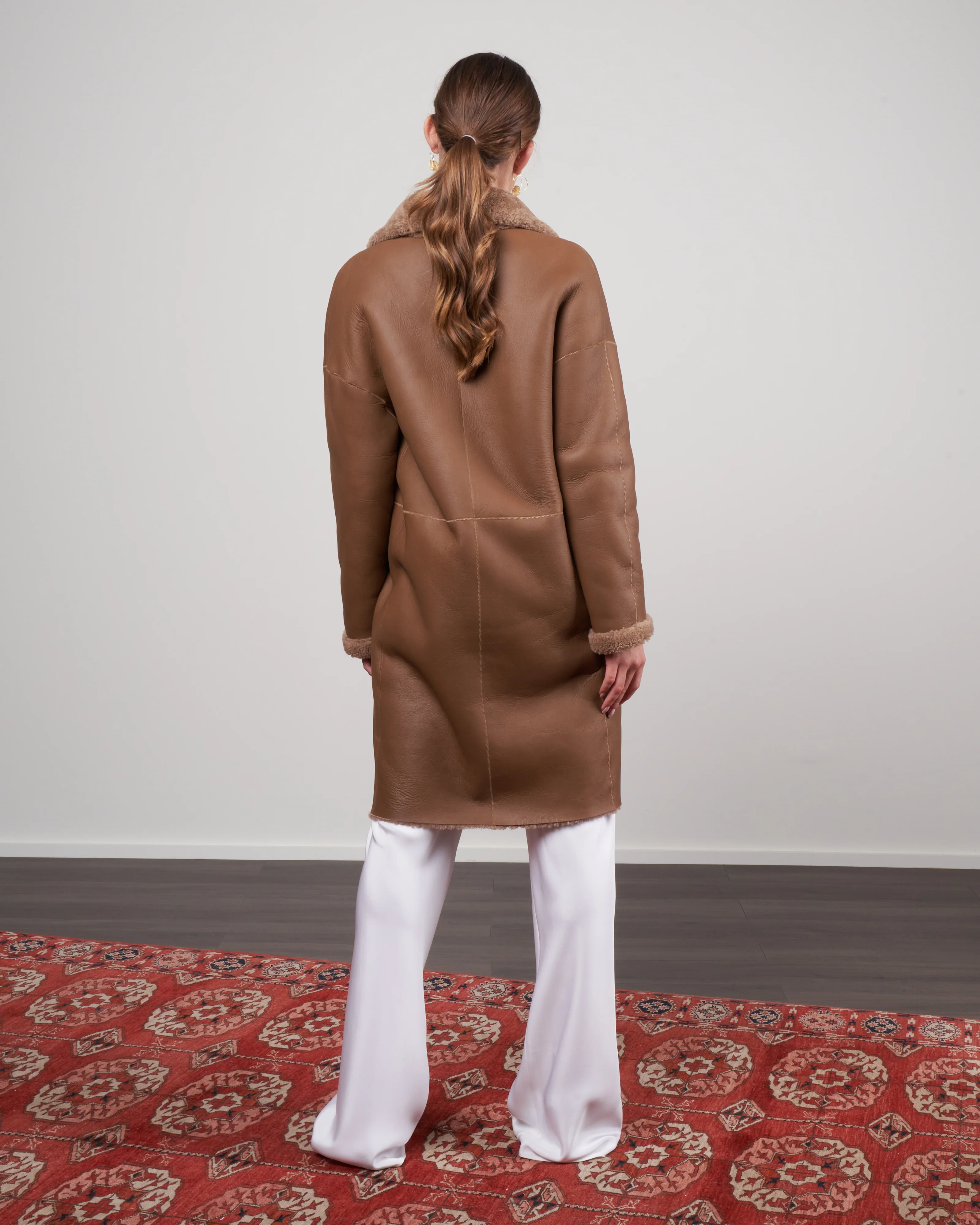 curly merino notch collar overcoat - camel - Image 6