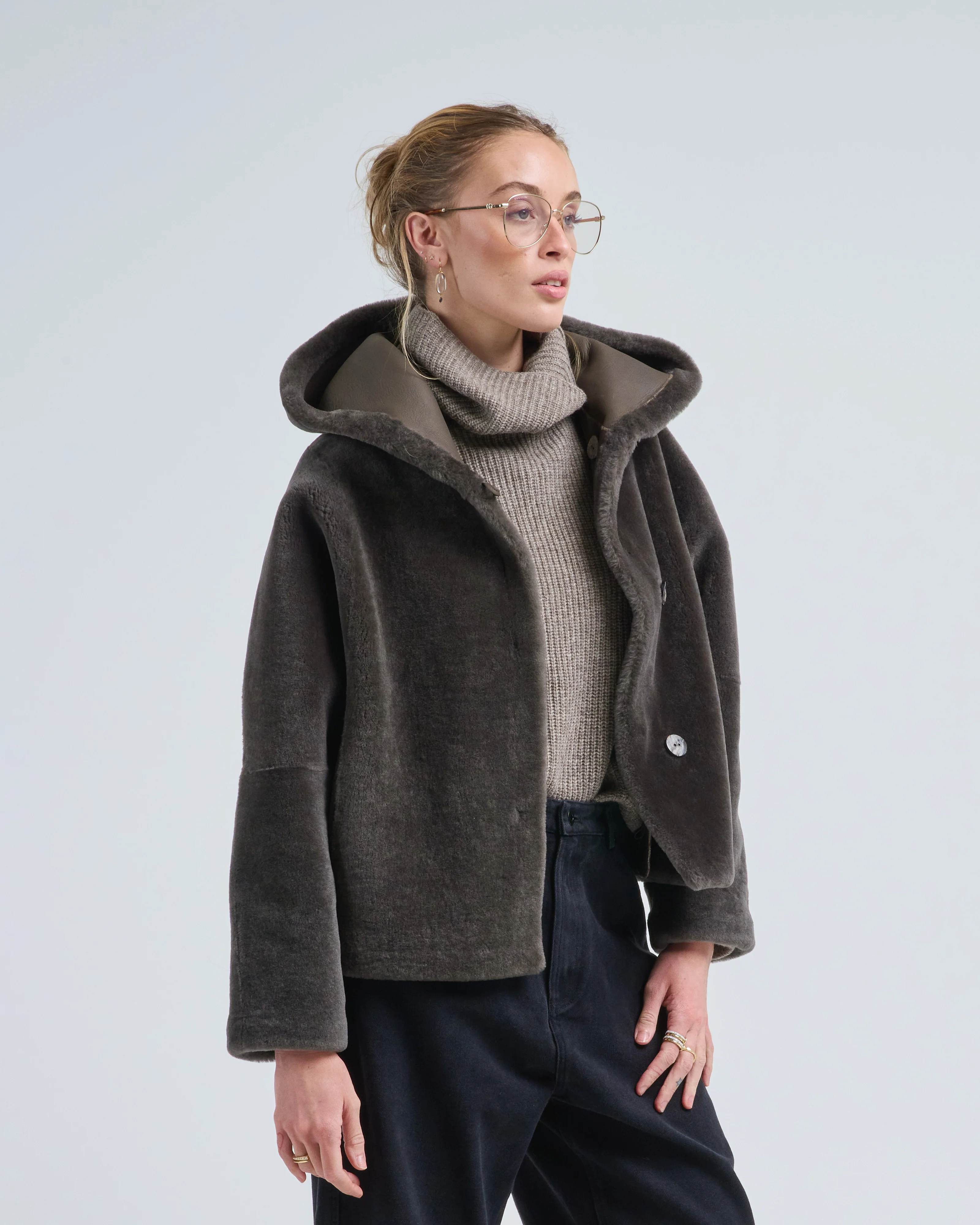 hooded shearling jacket - Image 5