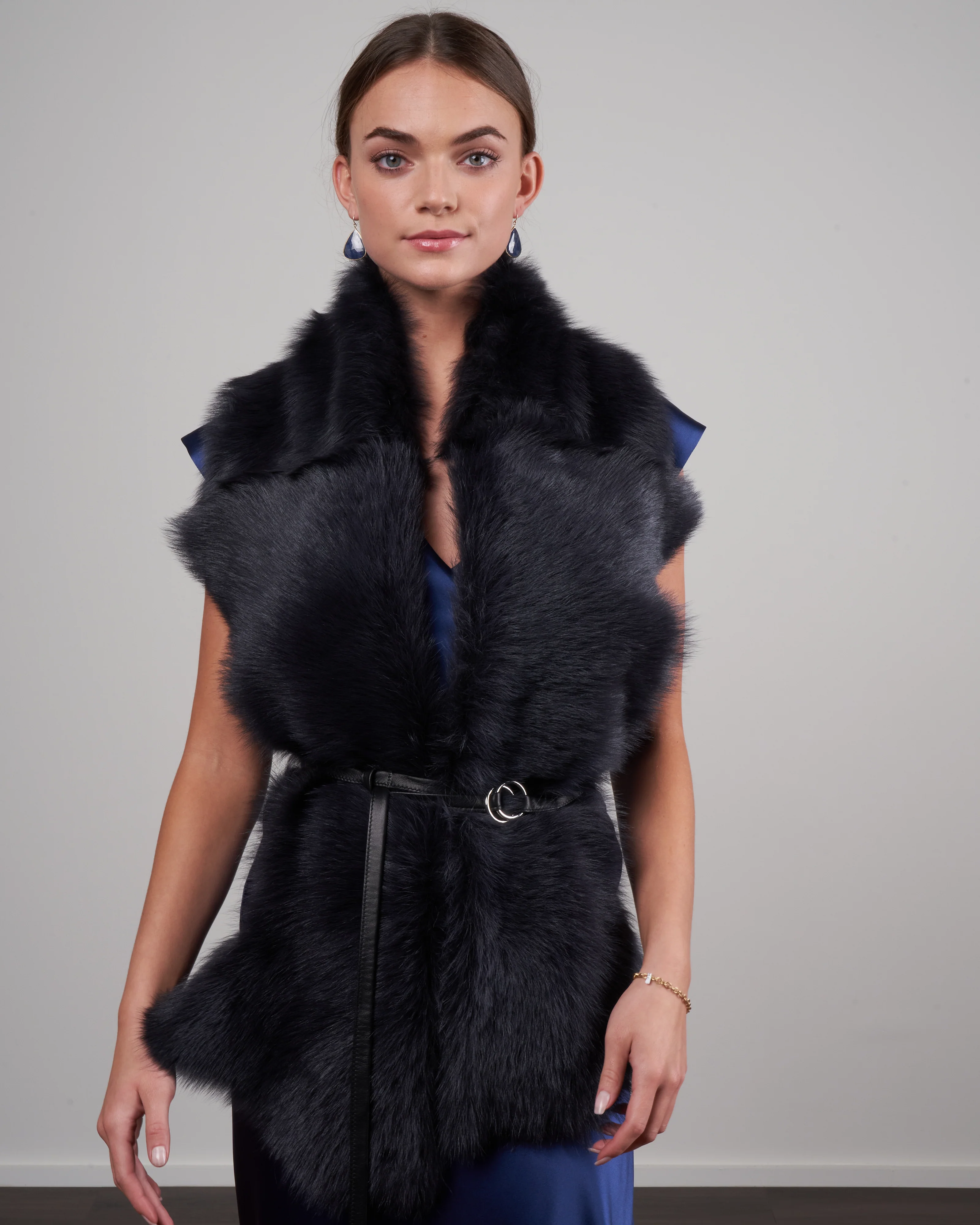 long shearling scarf with detachable belt - black - Image 3