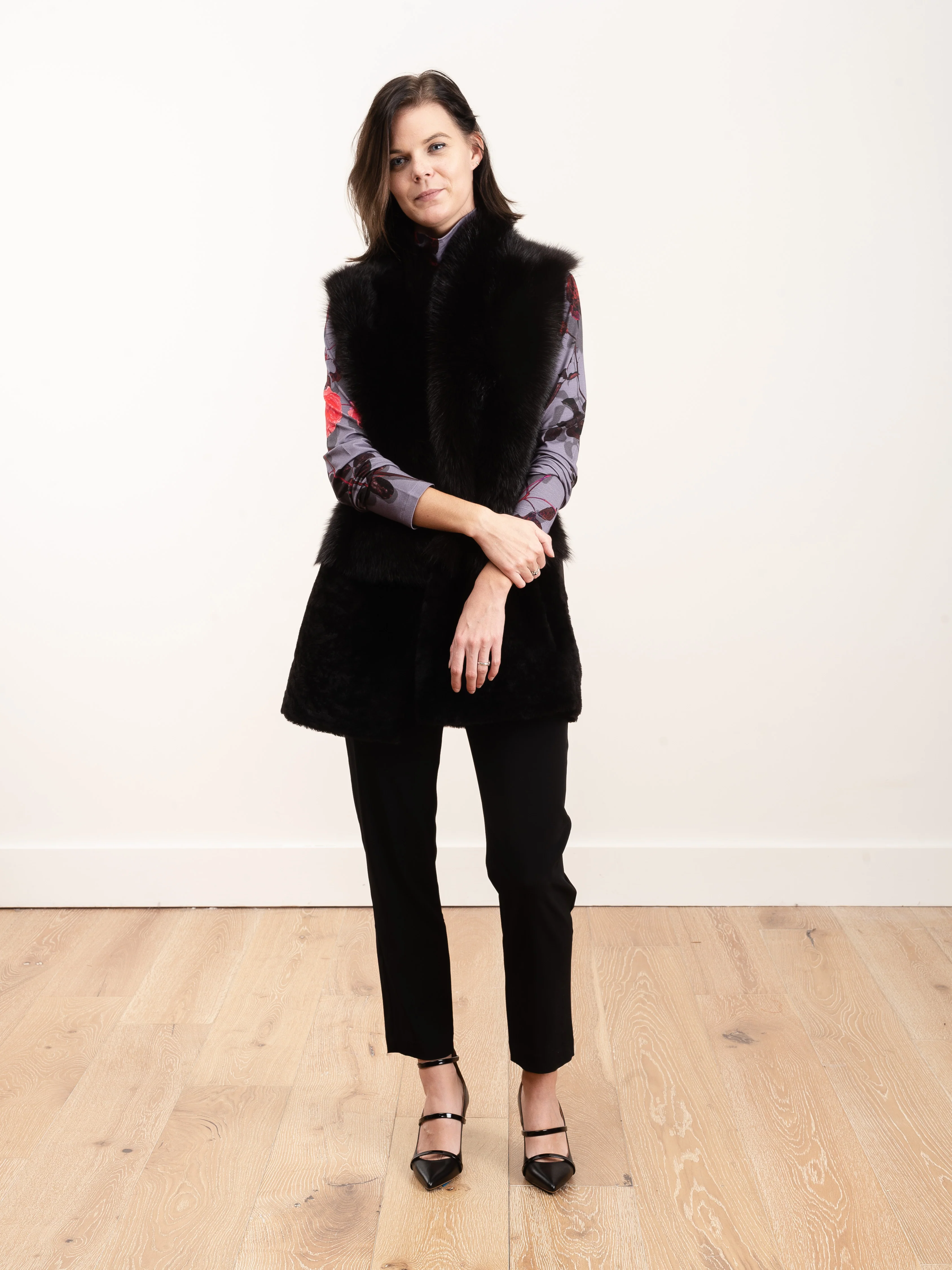 long stand collar shearling gilet - vole - Image 2