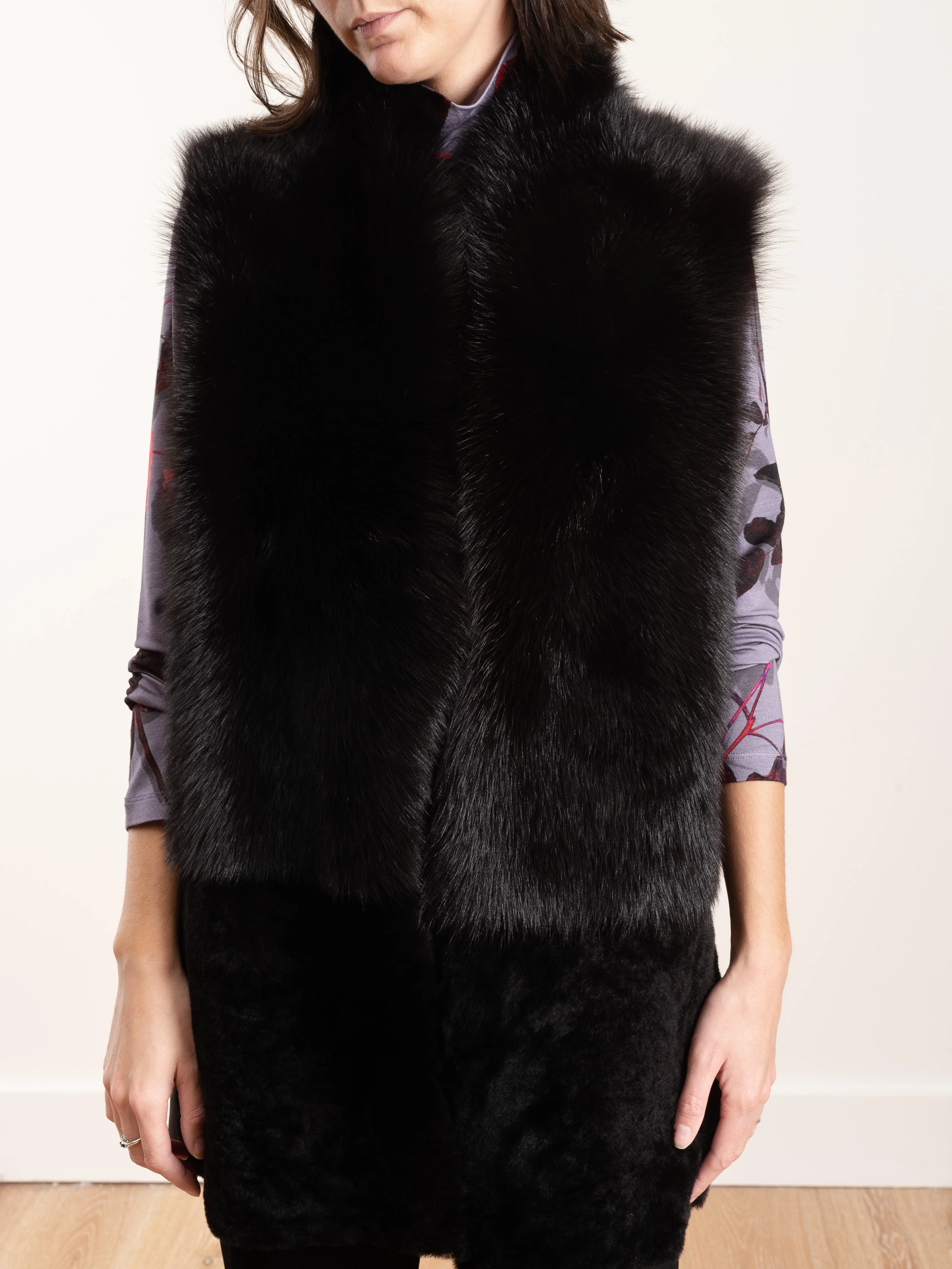 long stand collar shearling gilet - vole - Image 3