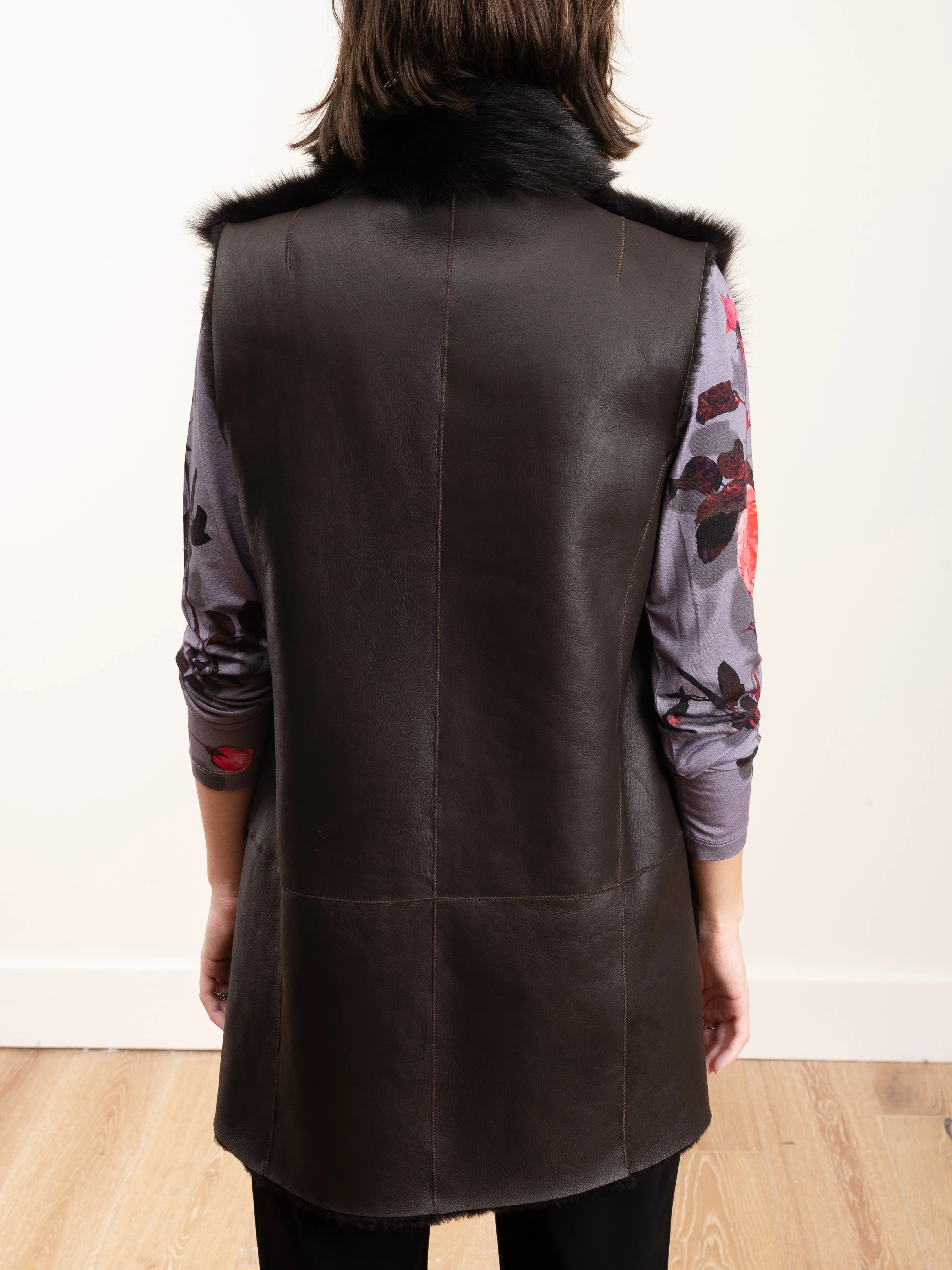 long stand collar shearling gilet - vole - Image 5