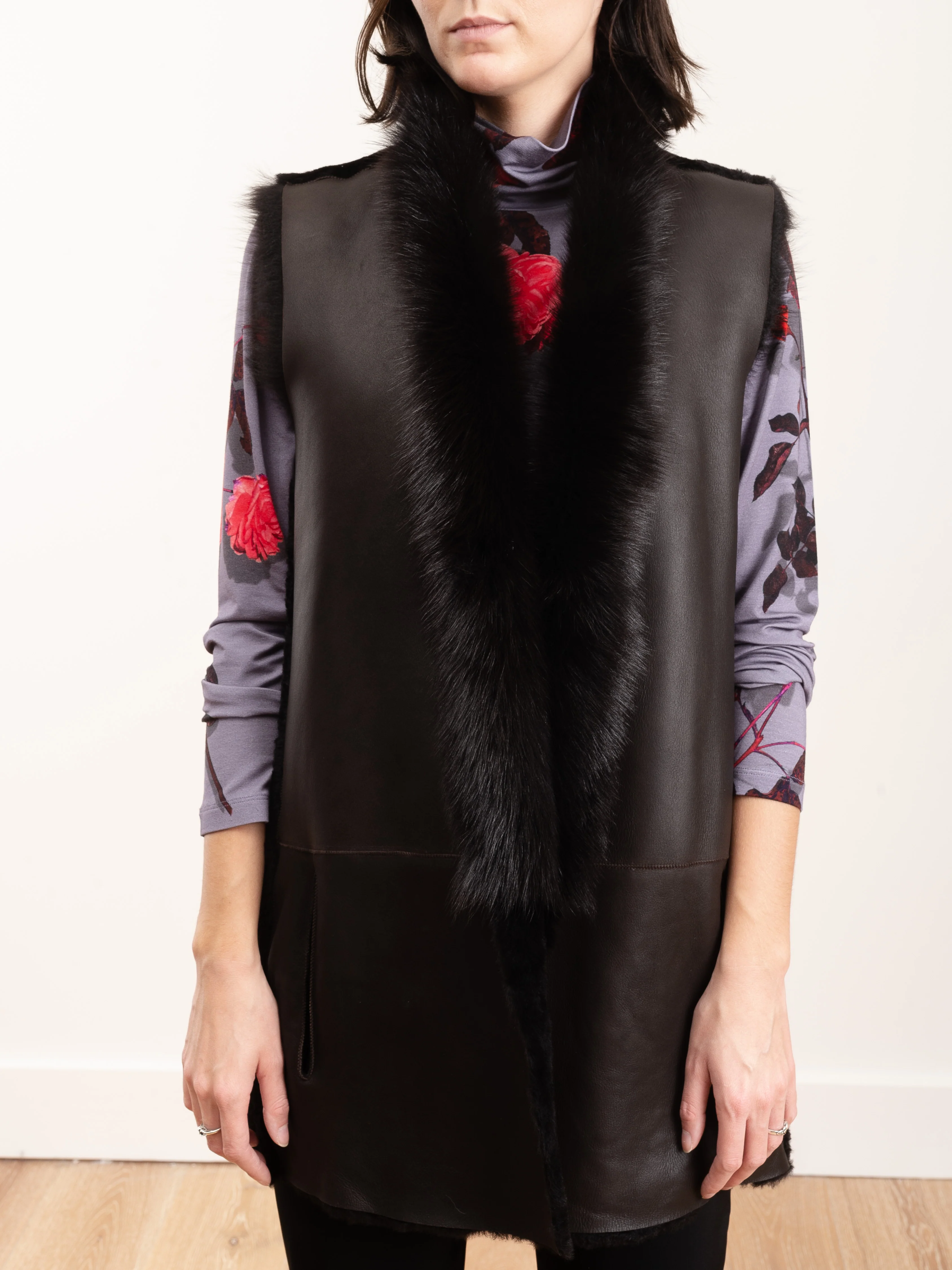 long stand collar shearling gilet - vole - Image 7