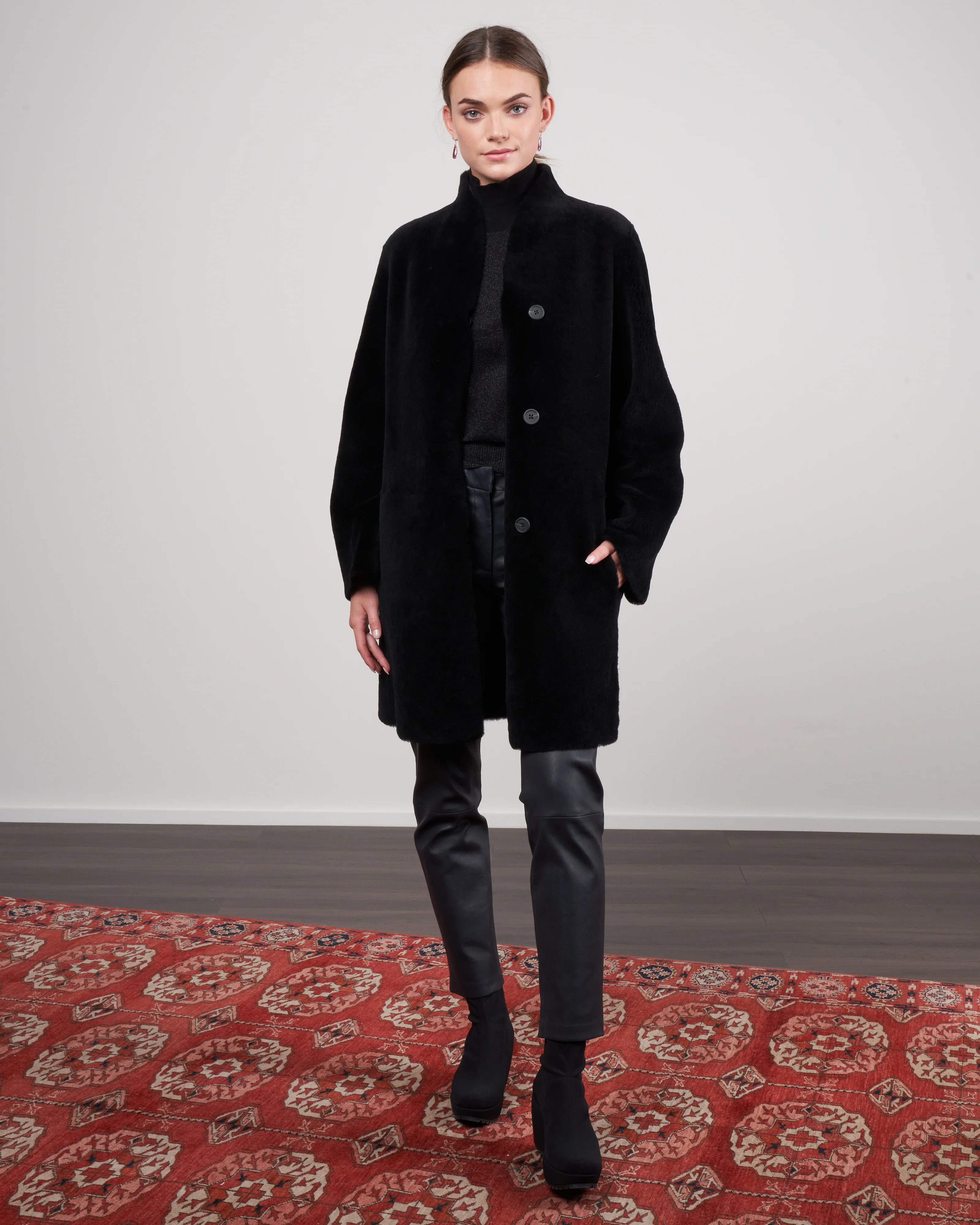 merino short crombie coat - black - Image 2