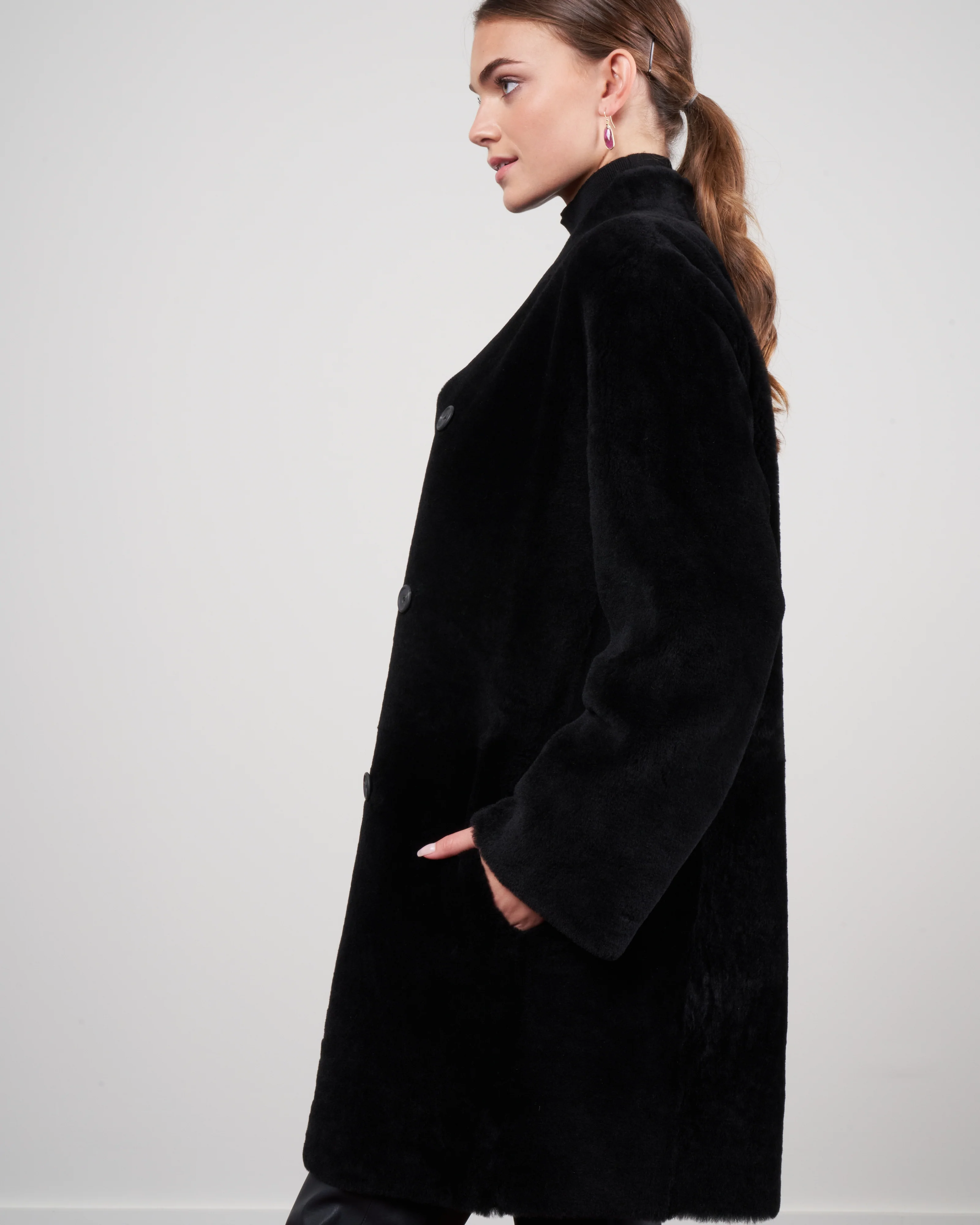 merino short crombie coat - black - Image 3