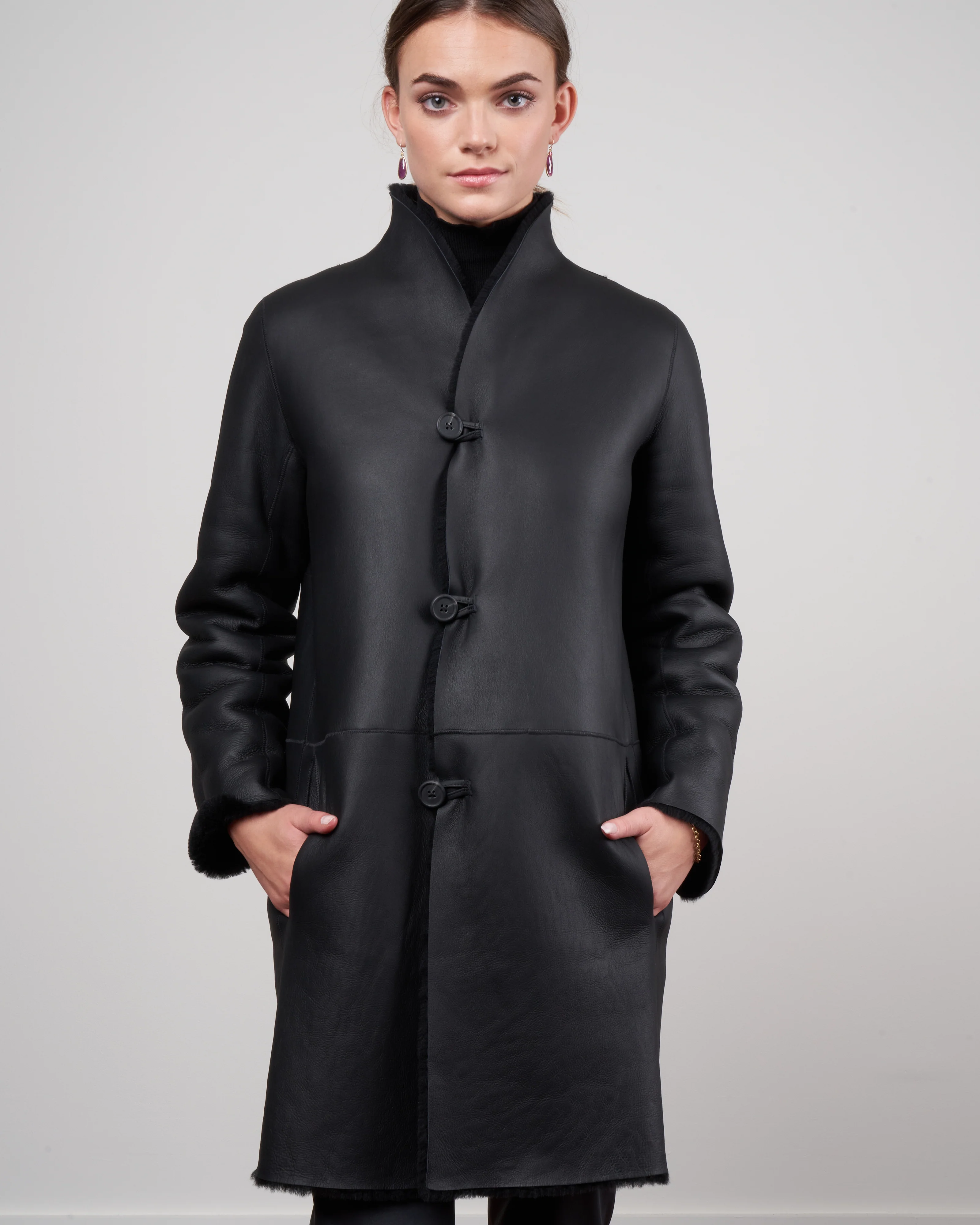 merino short crombie coat - black - Image 6