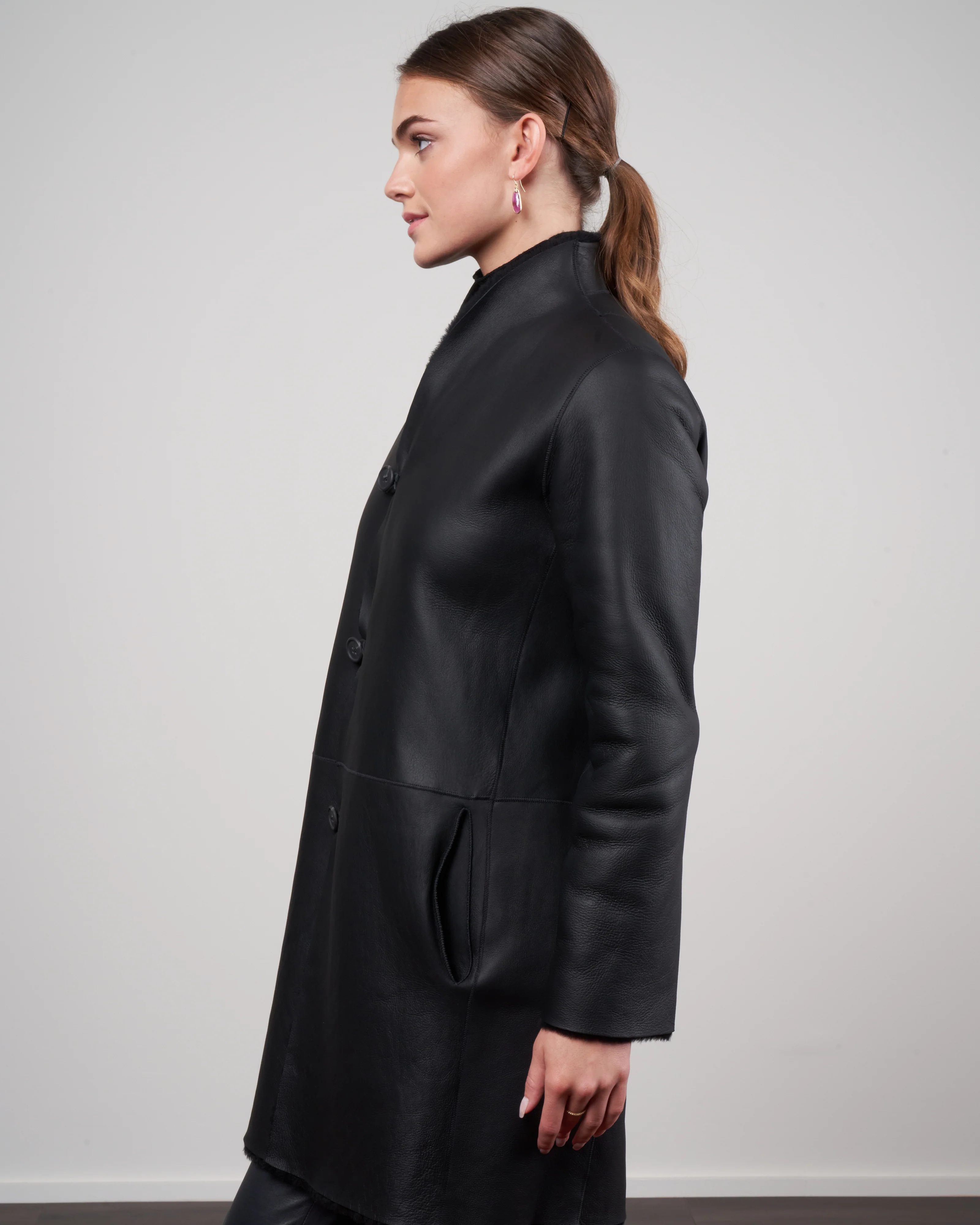 merino short crombie coat - black - Image 7