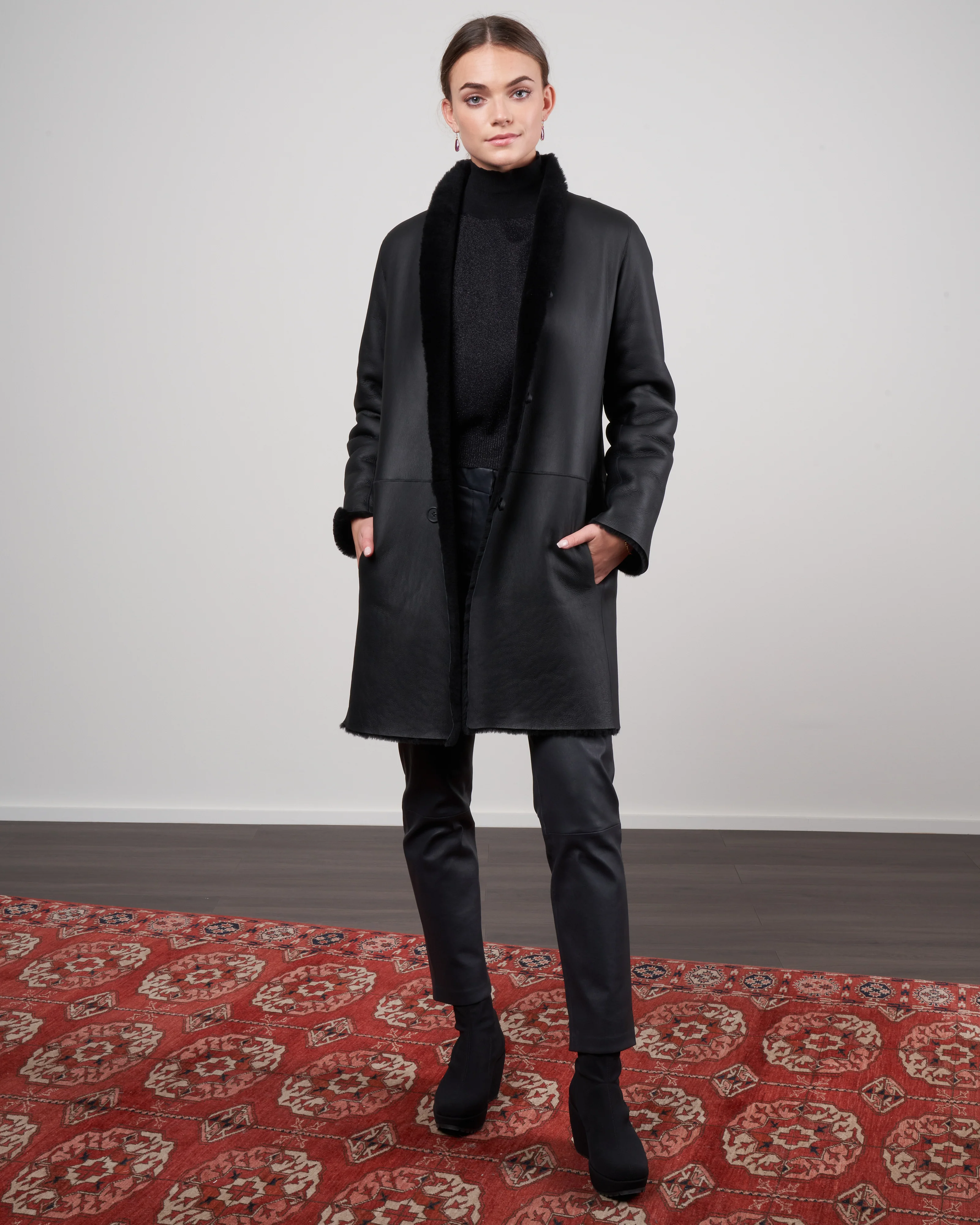 merino short crombie coat - black - Image 9