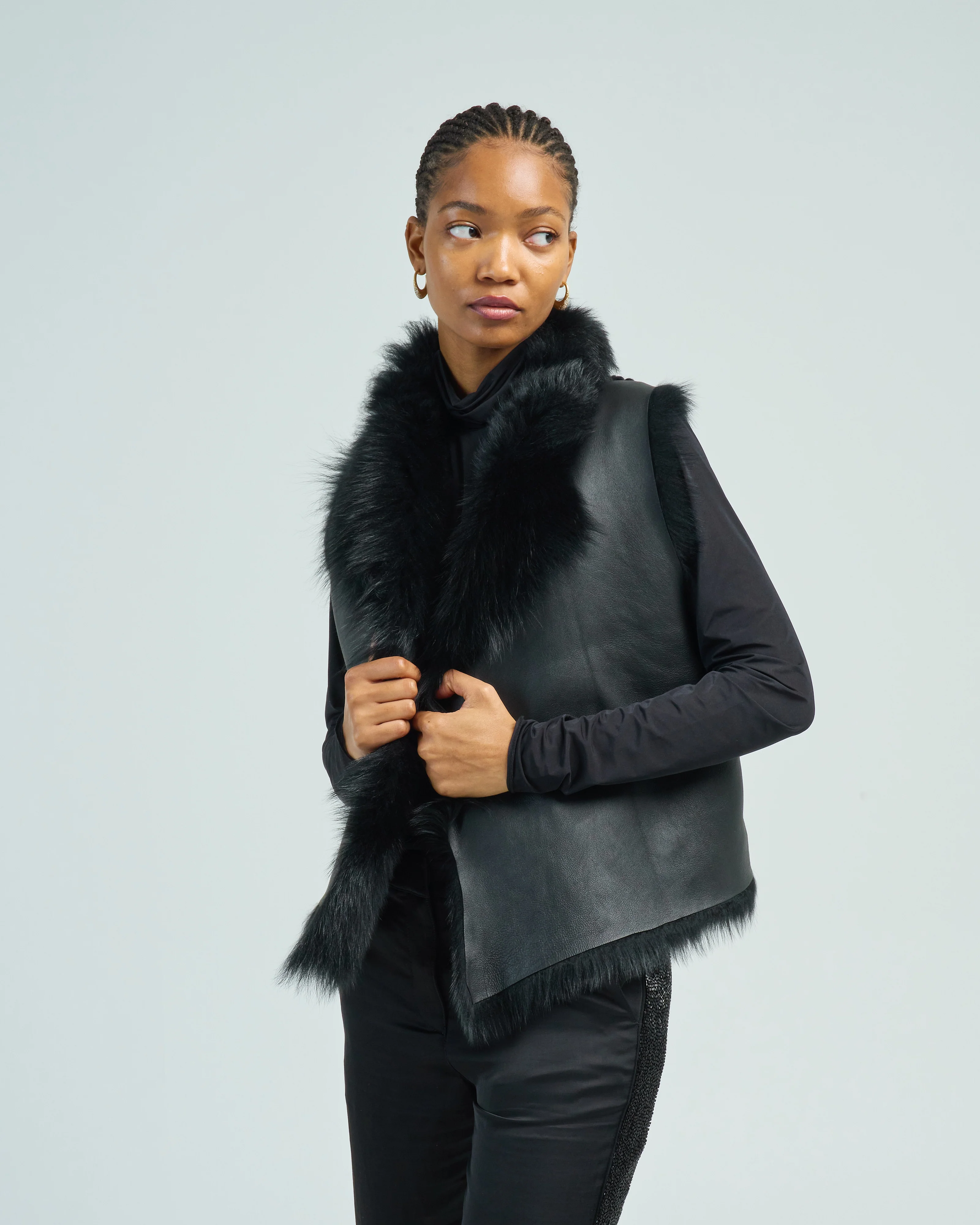 shearling and hand knit gilet - Image 2