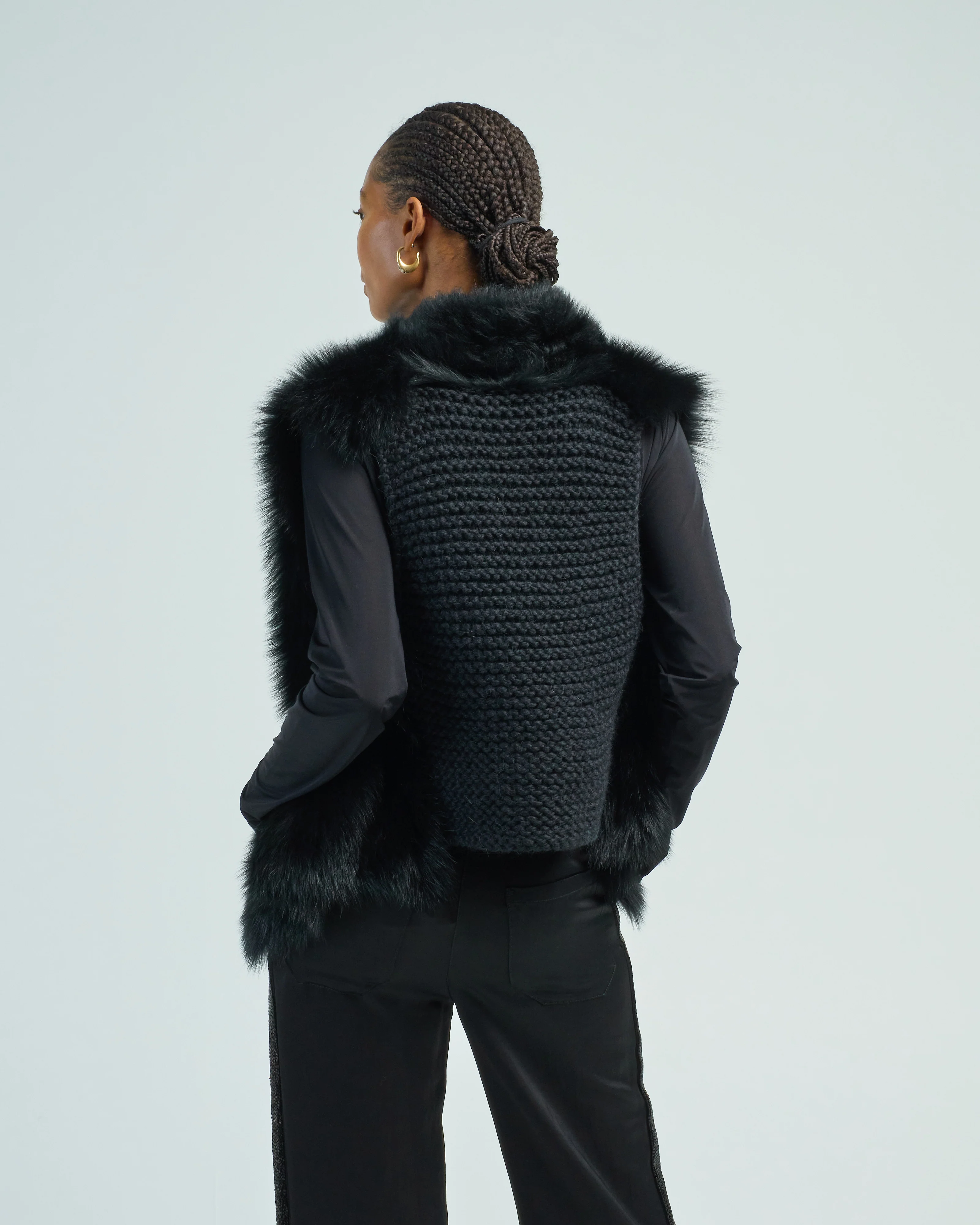 shearling and hand knit gilet - Image 5