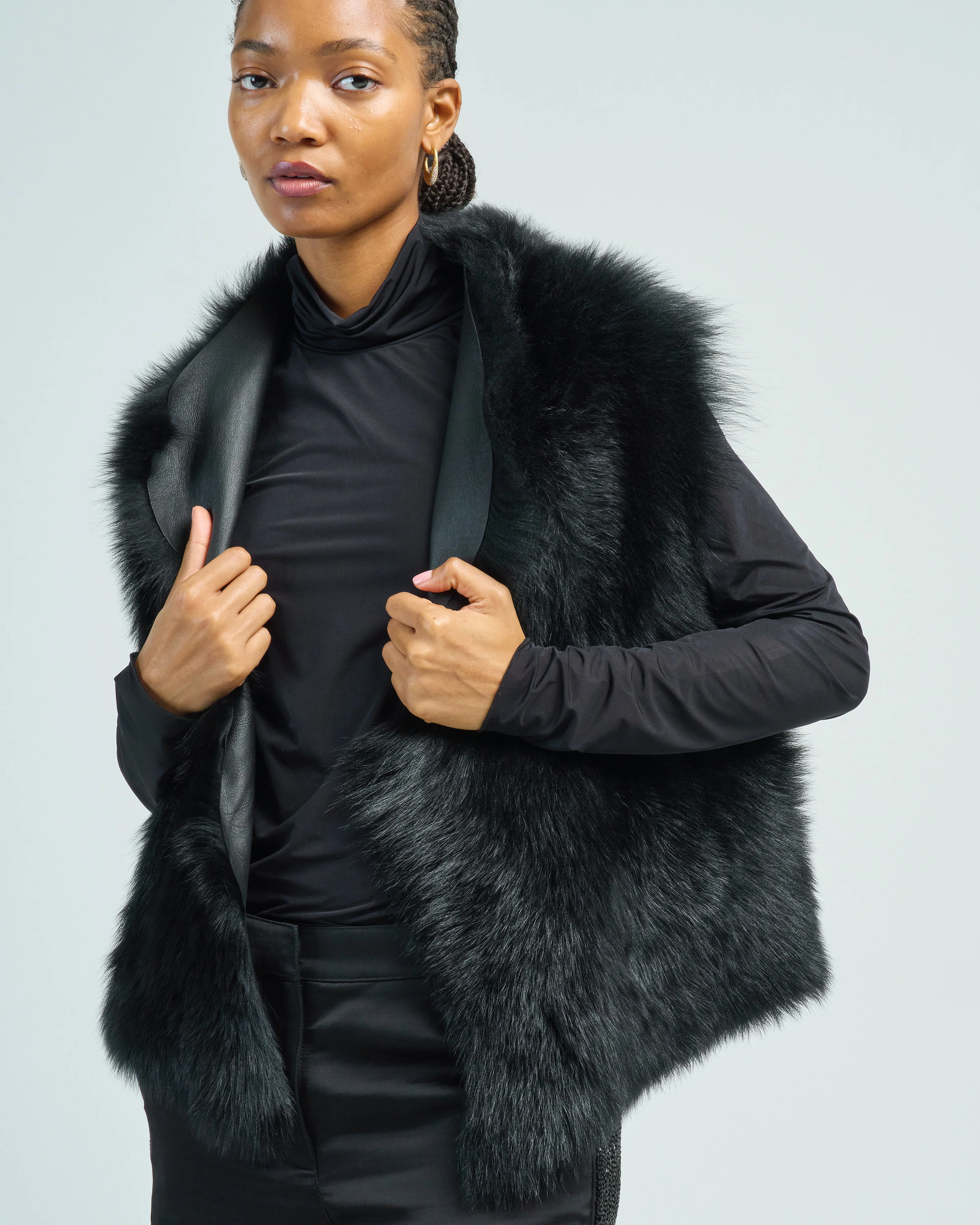 shearling and hand knit gilet - Image 6