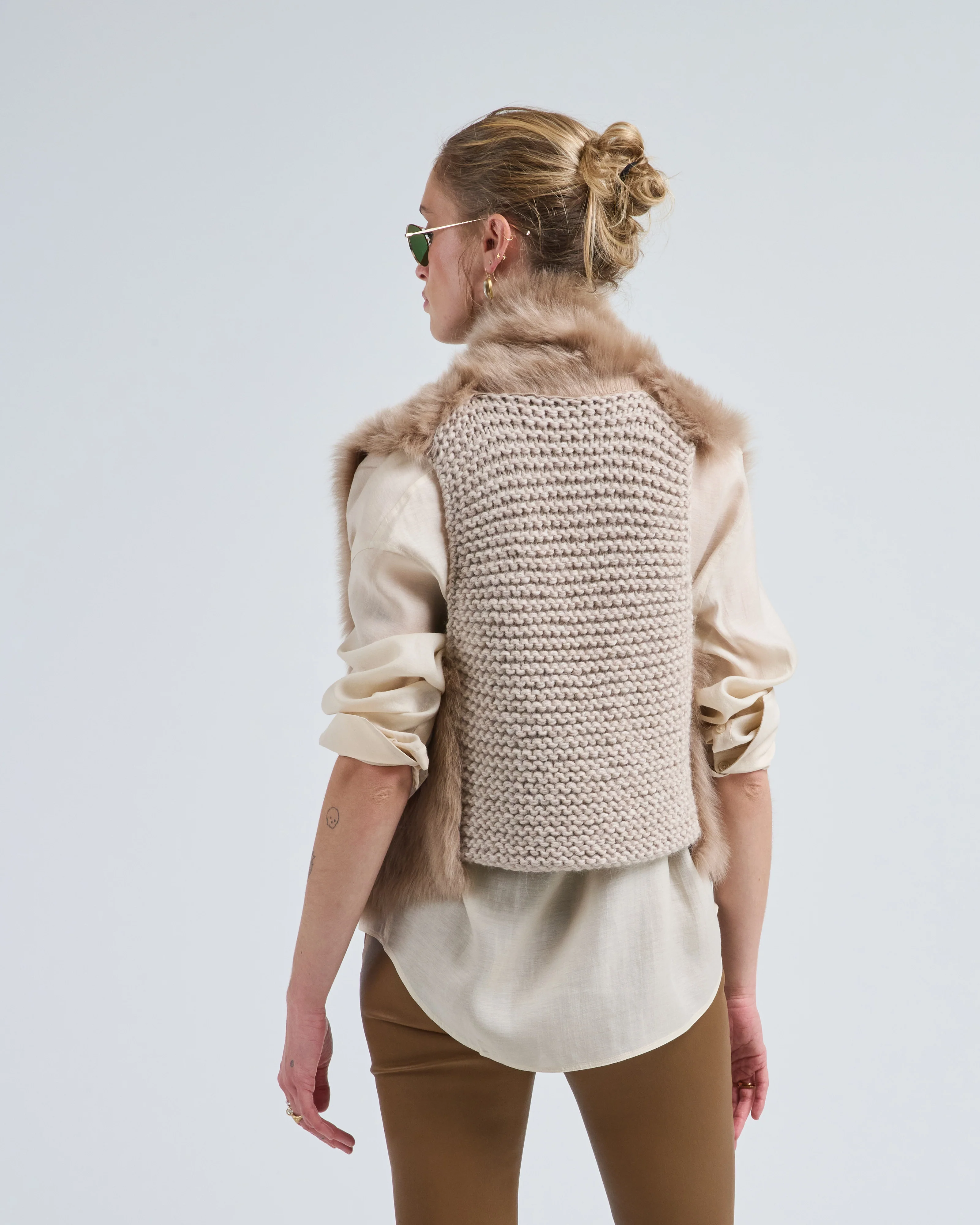 shearling and hand knit gilet - Image 5