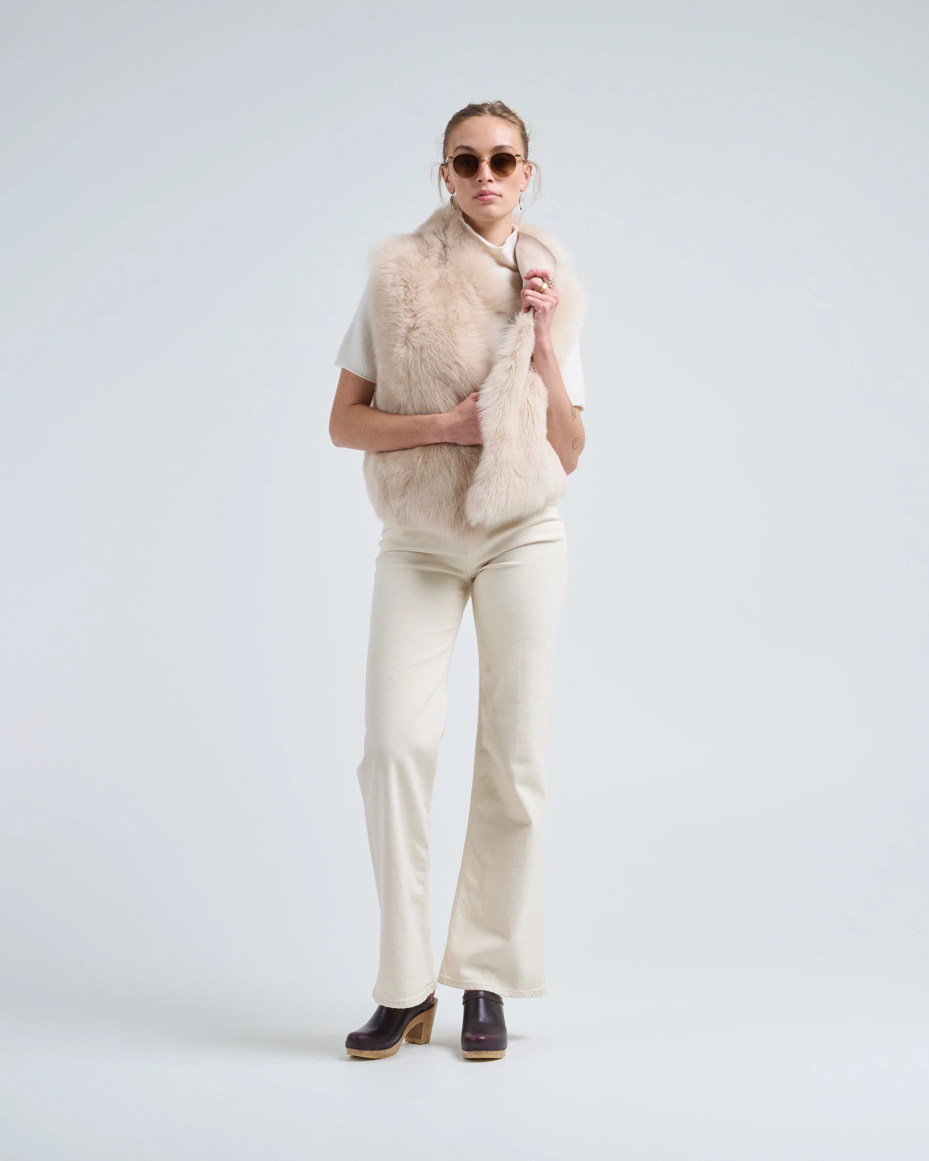 shearling and hand knit gilet