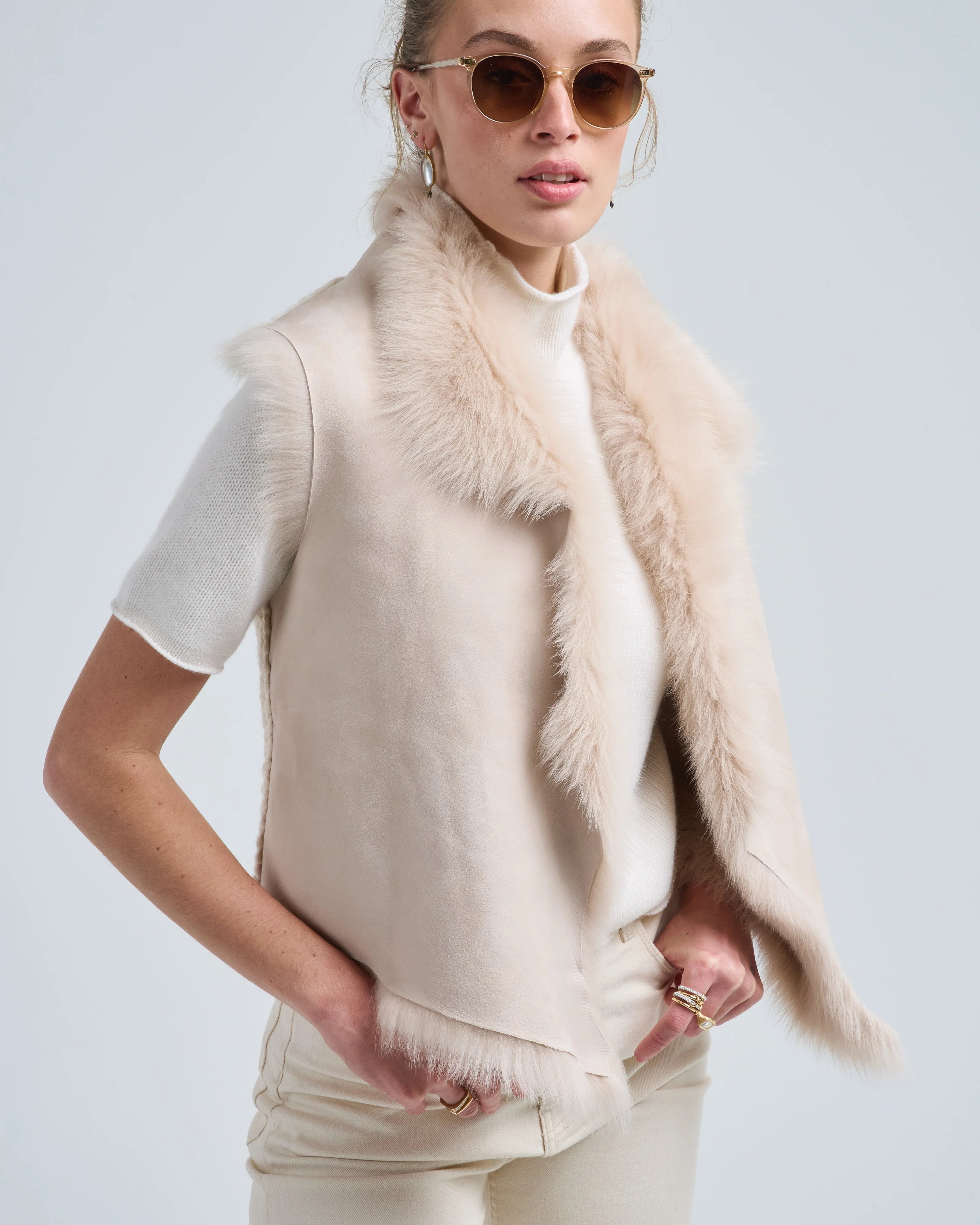 shearling and hand knit gilet - Image 2