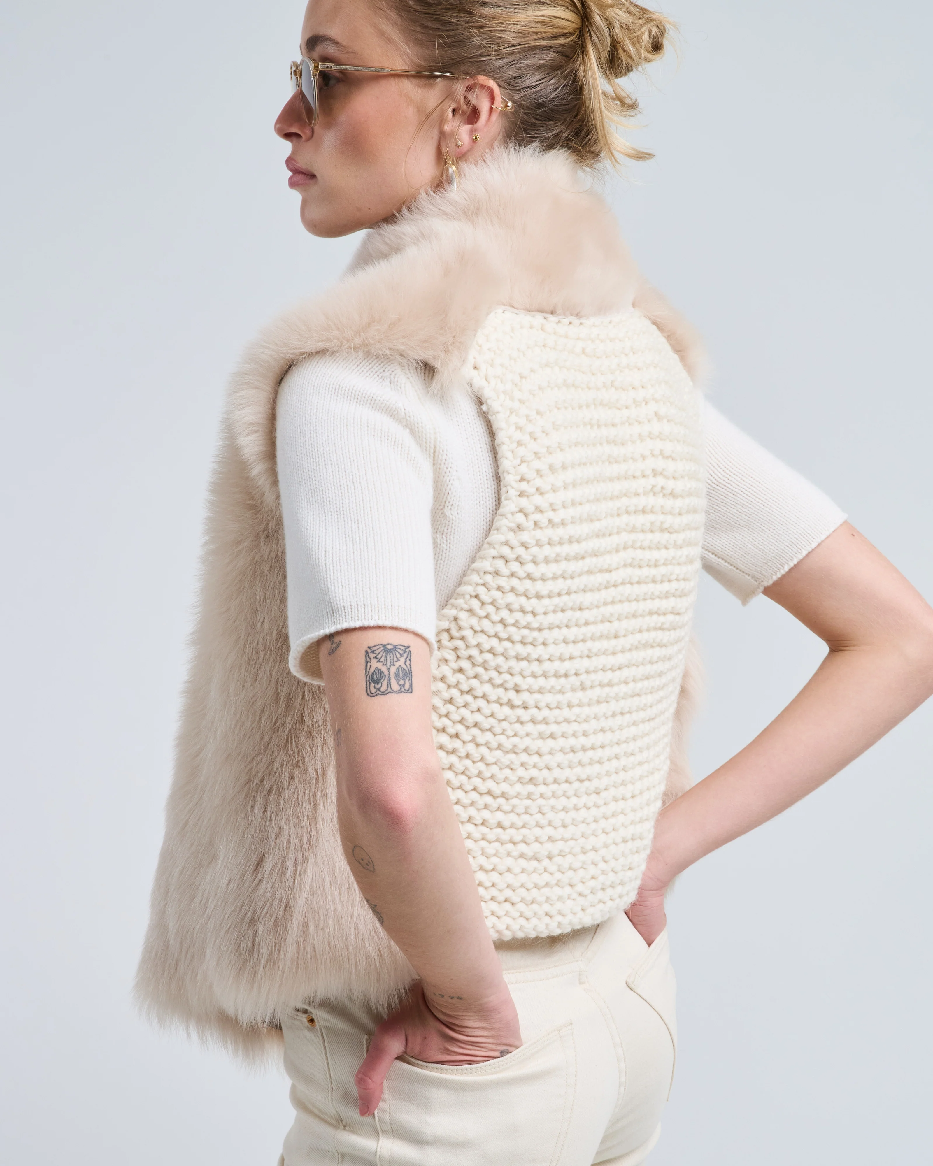 shearling and hand knit gilet - Image 3