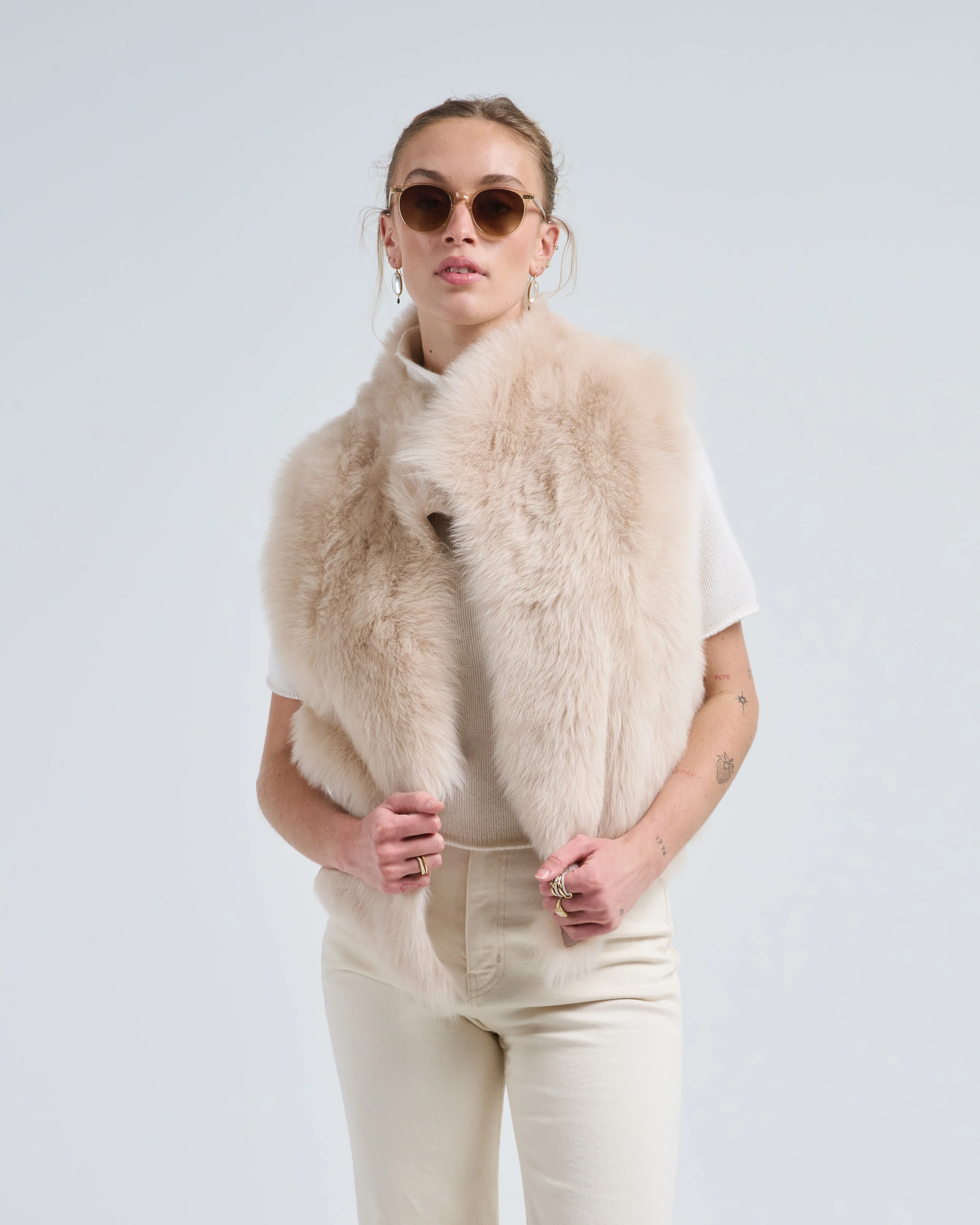 shearling and hand knit gilet - Image 4