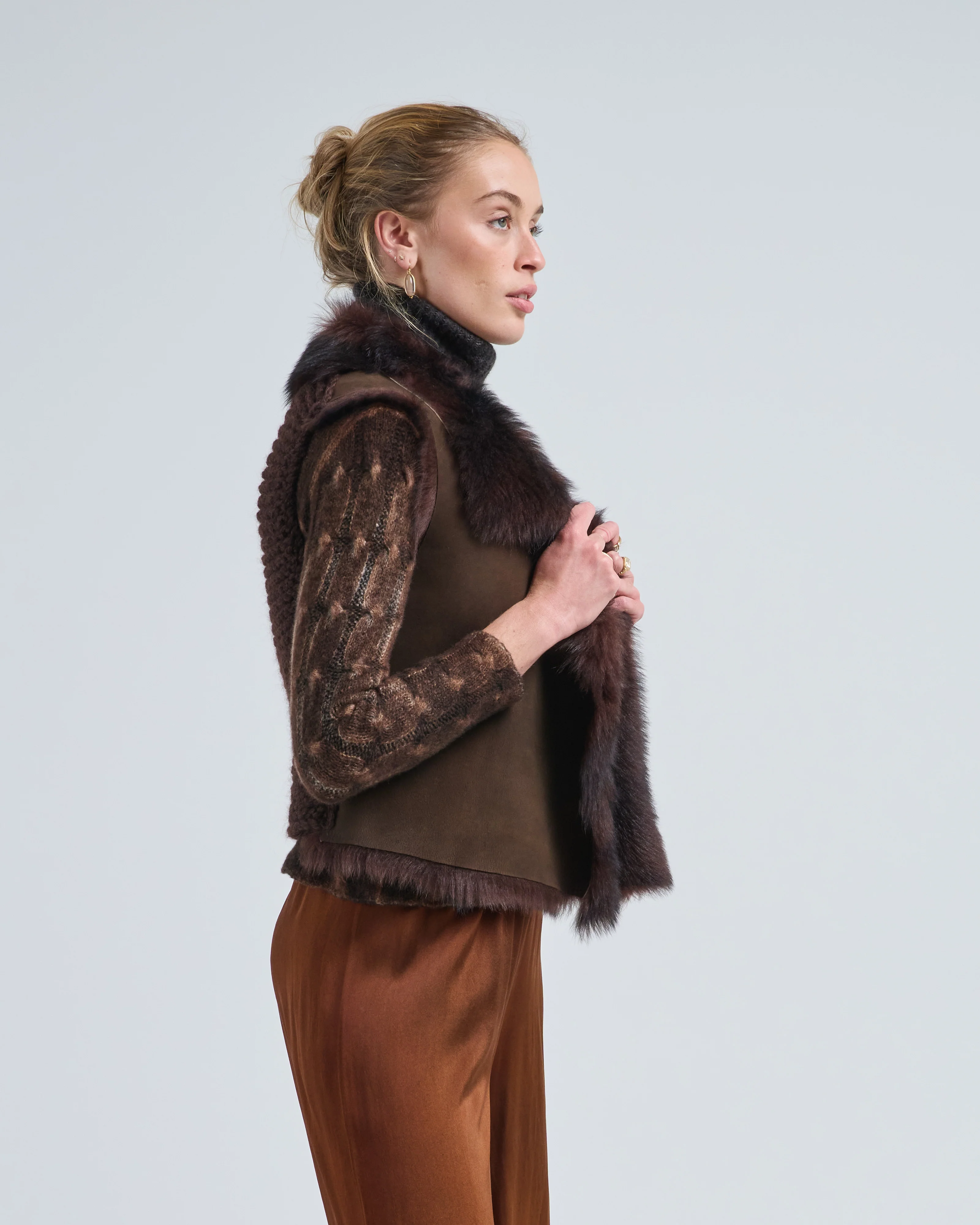 shearling and hand knit gilet - Image 3