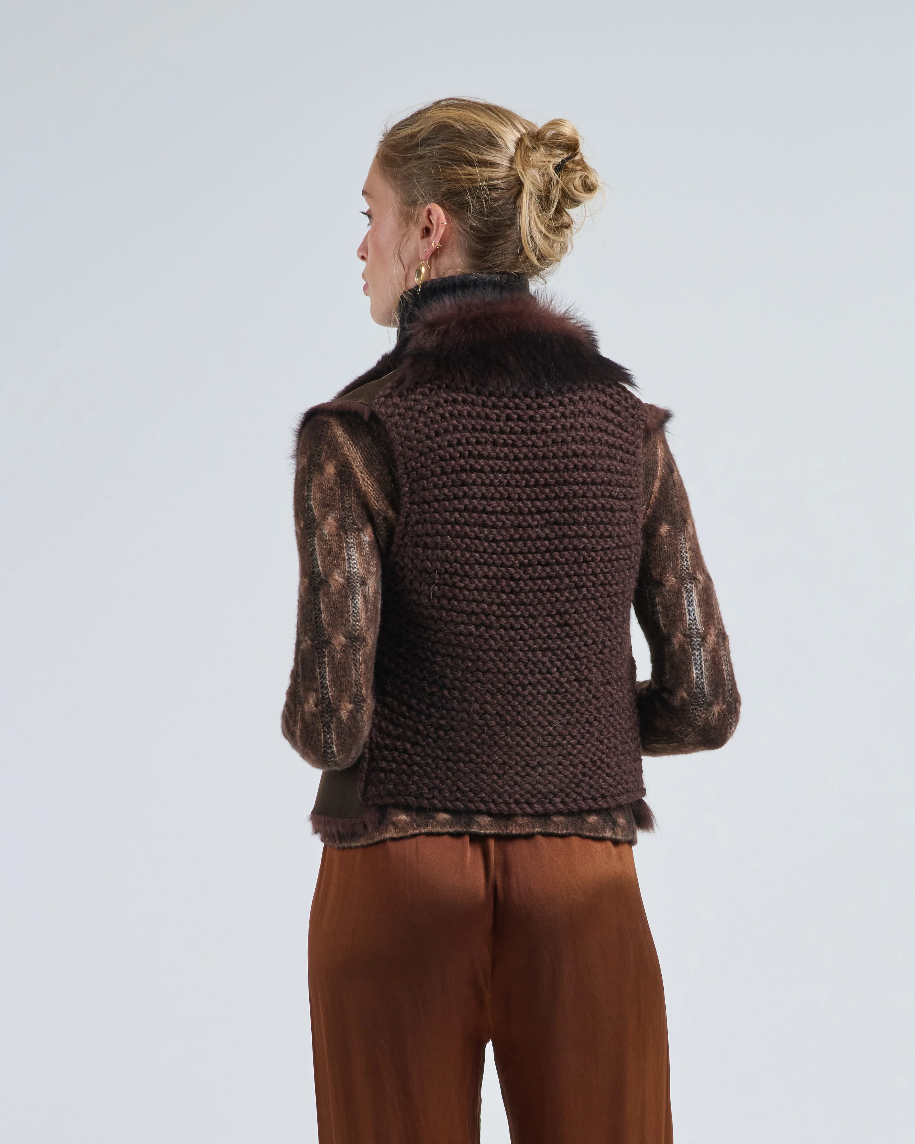 shearling and hand knit gilet - Image 4