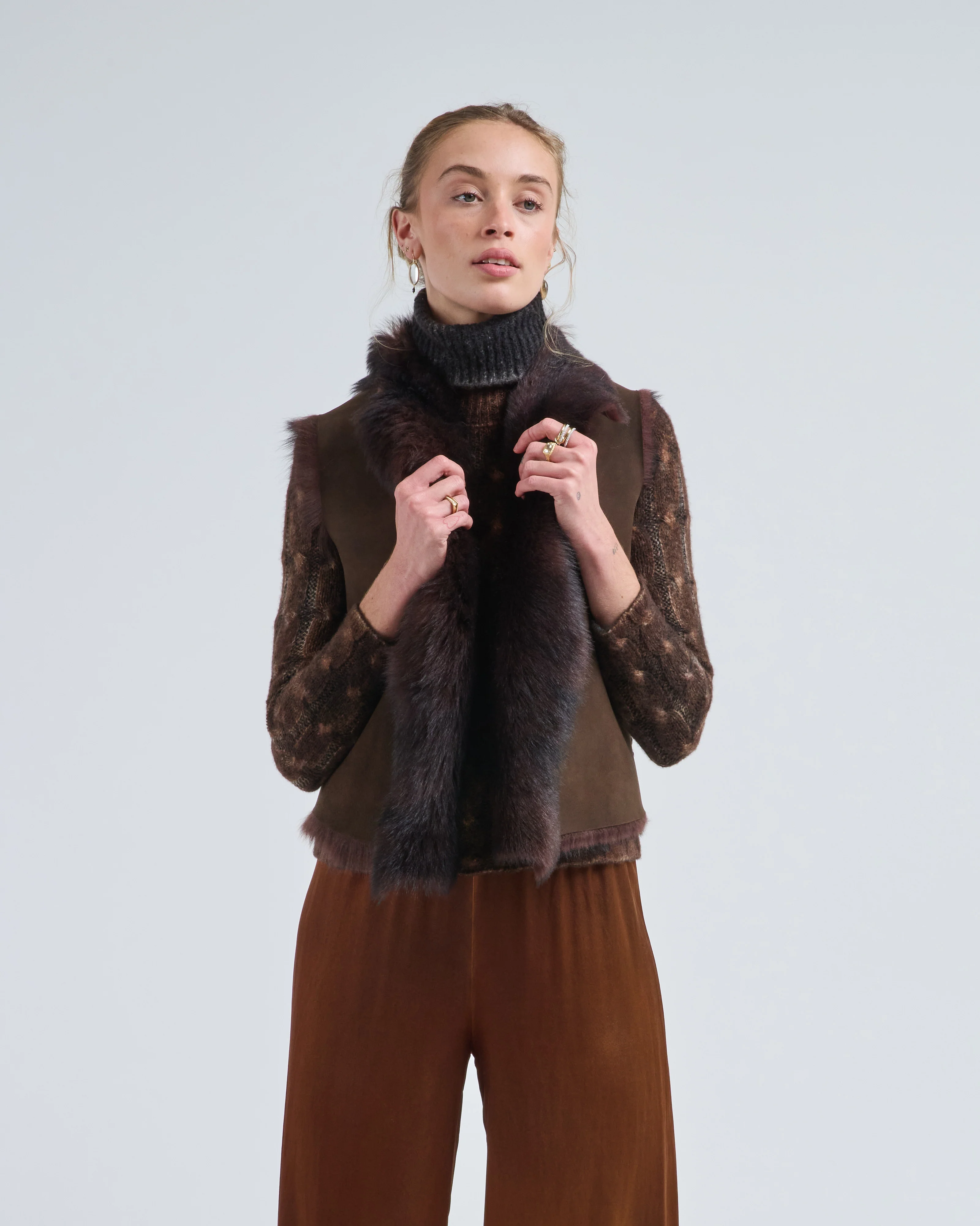 shearling and hand knit gilet - Image 5