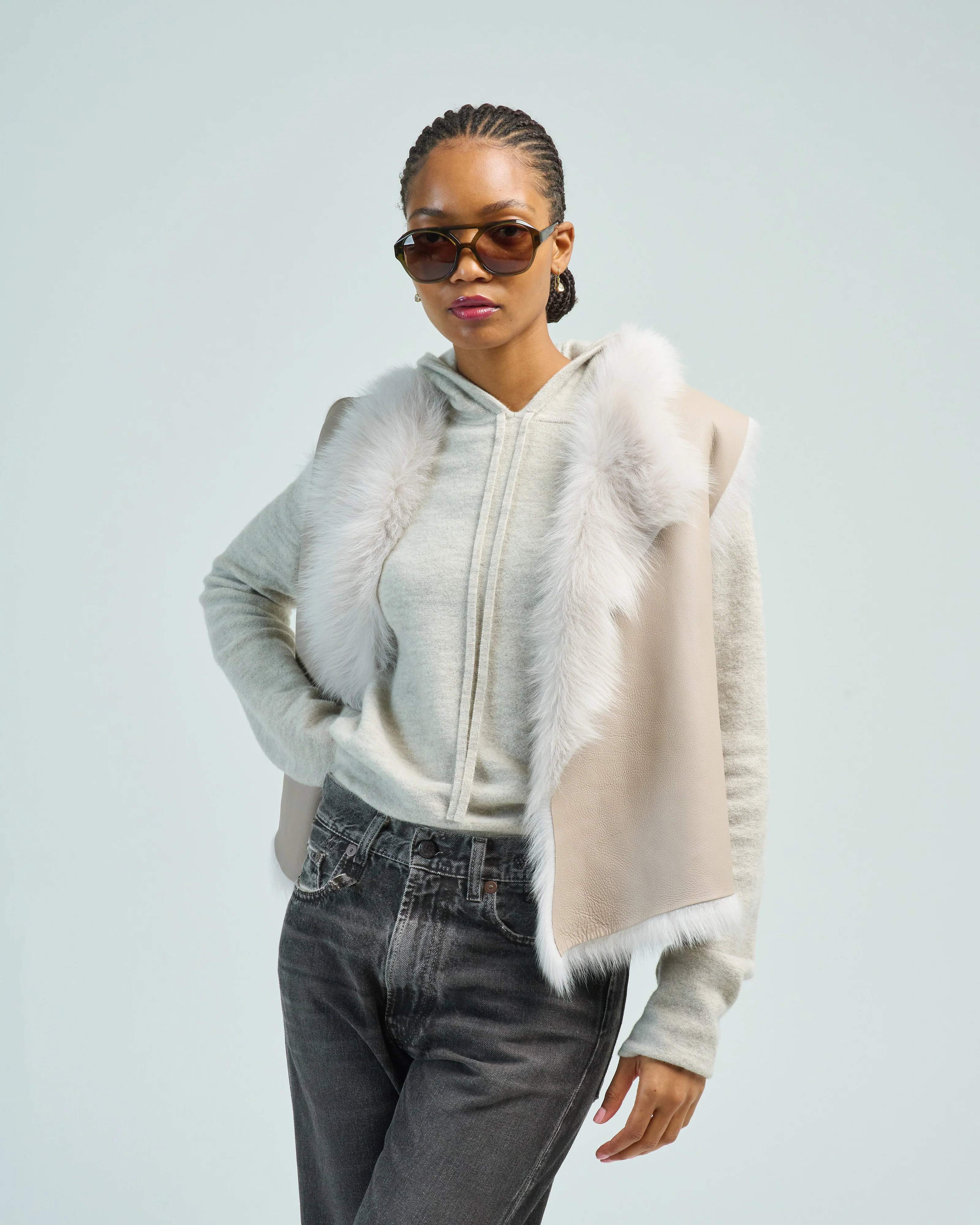 shearling and hand knit gilet - Image 2