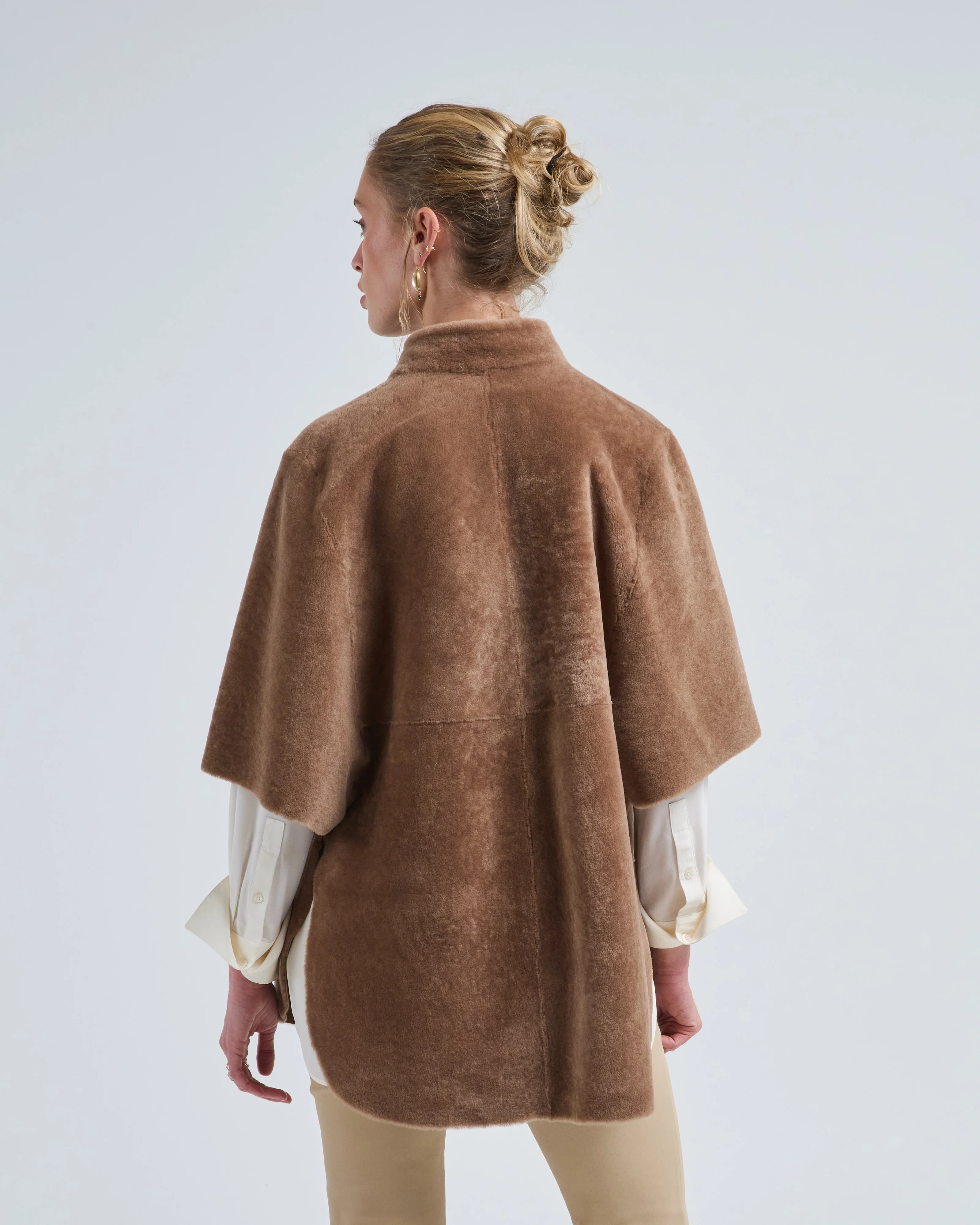 shearling collared cape jacket - Image 5