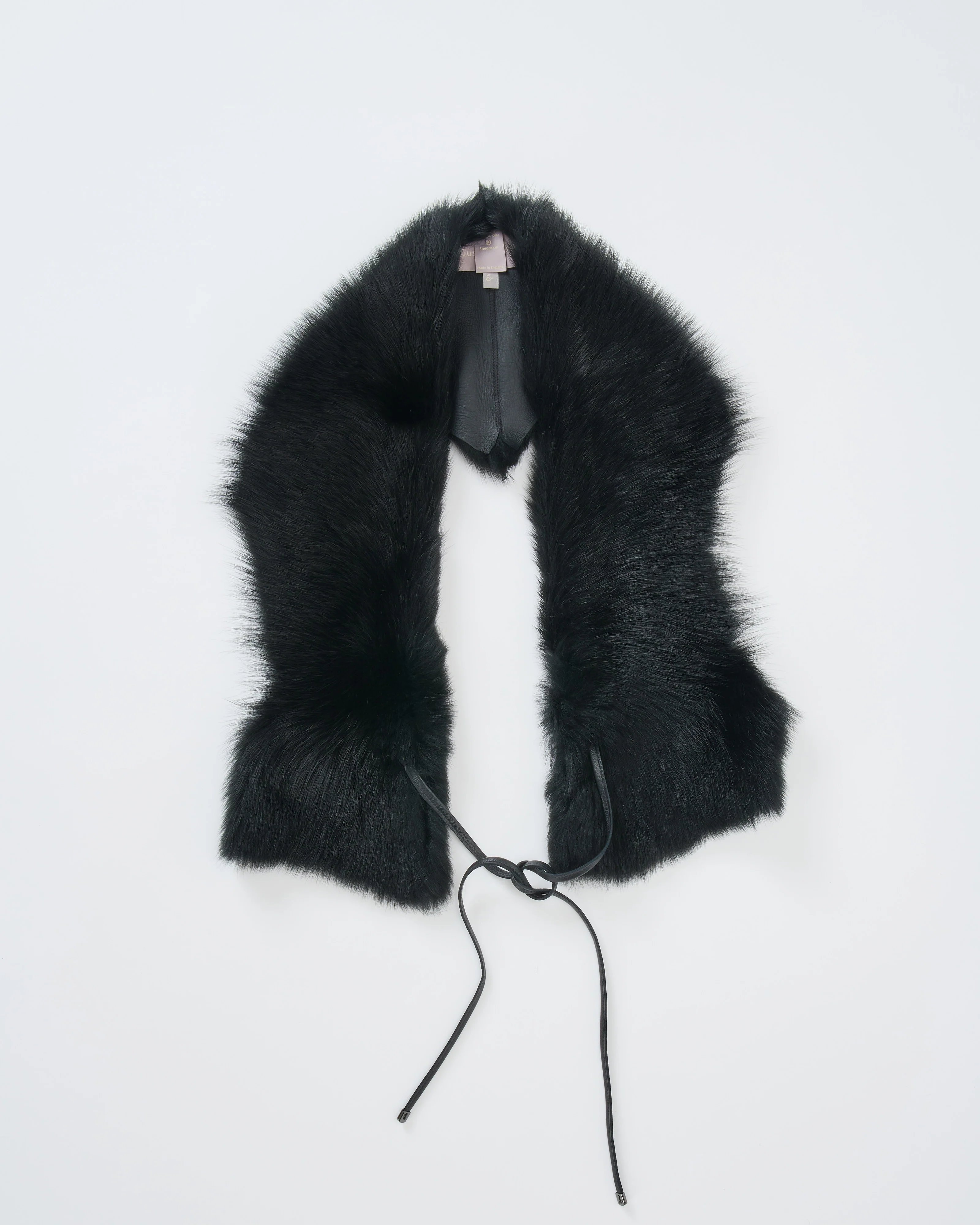 shearling shawl scarf with leather tie - Image 2