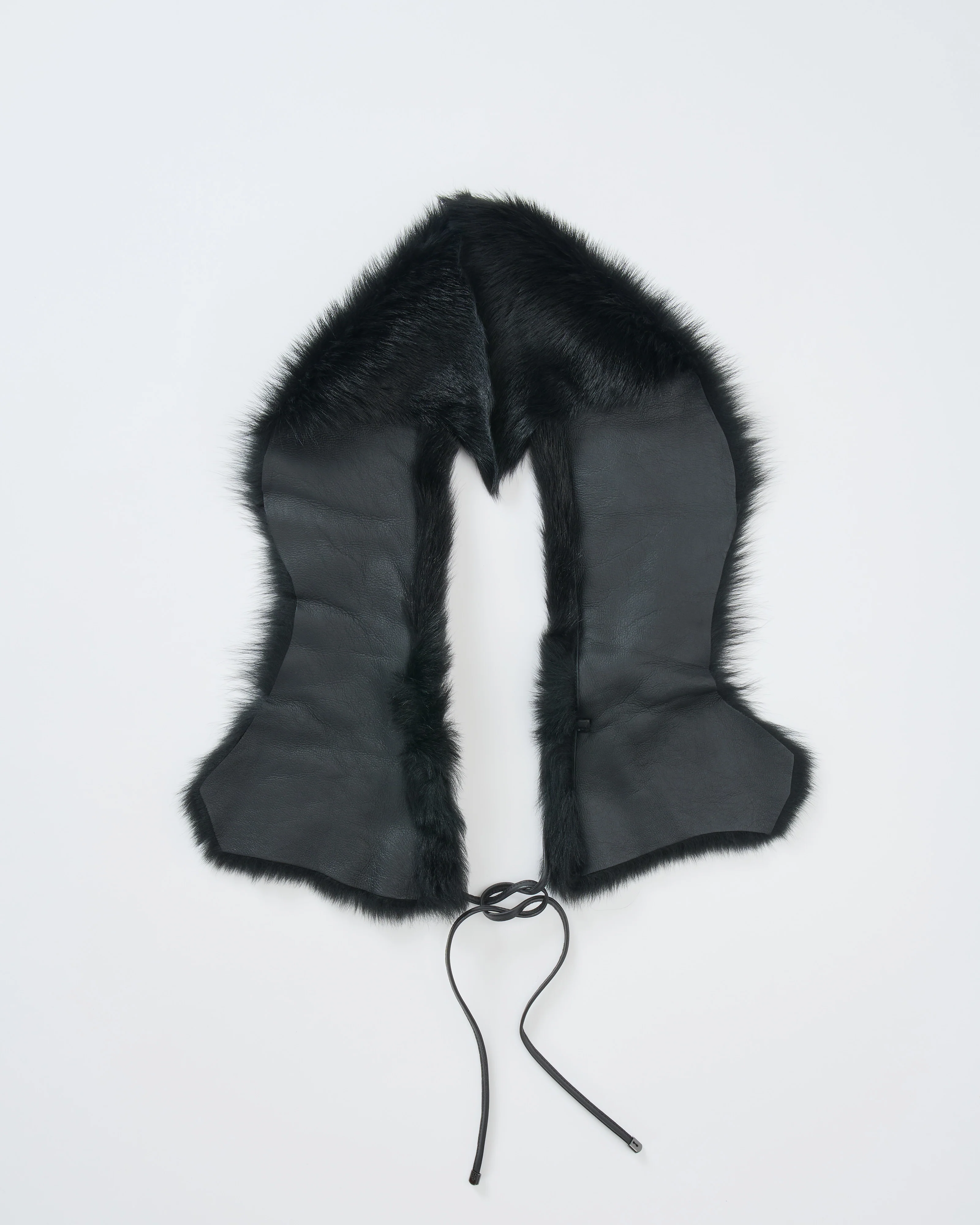 shearling shawl scarf with leather tie - Image 4