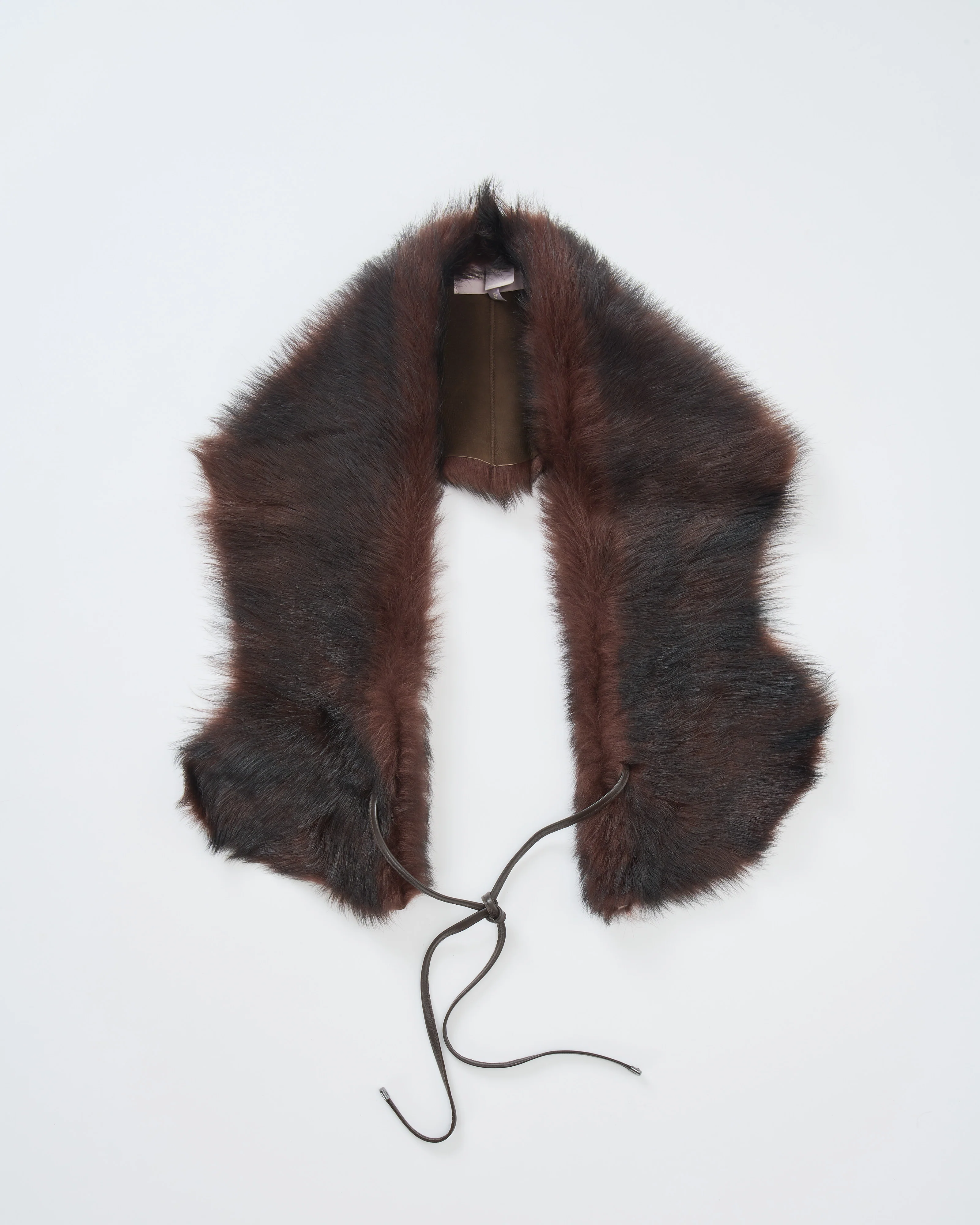 shearling shawl scarf with leather tie - Image 3