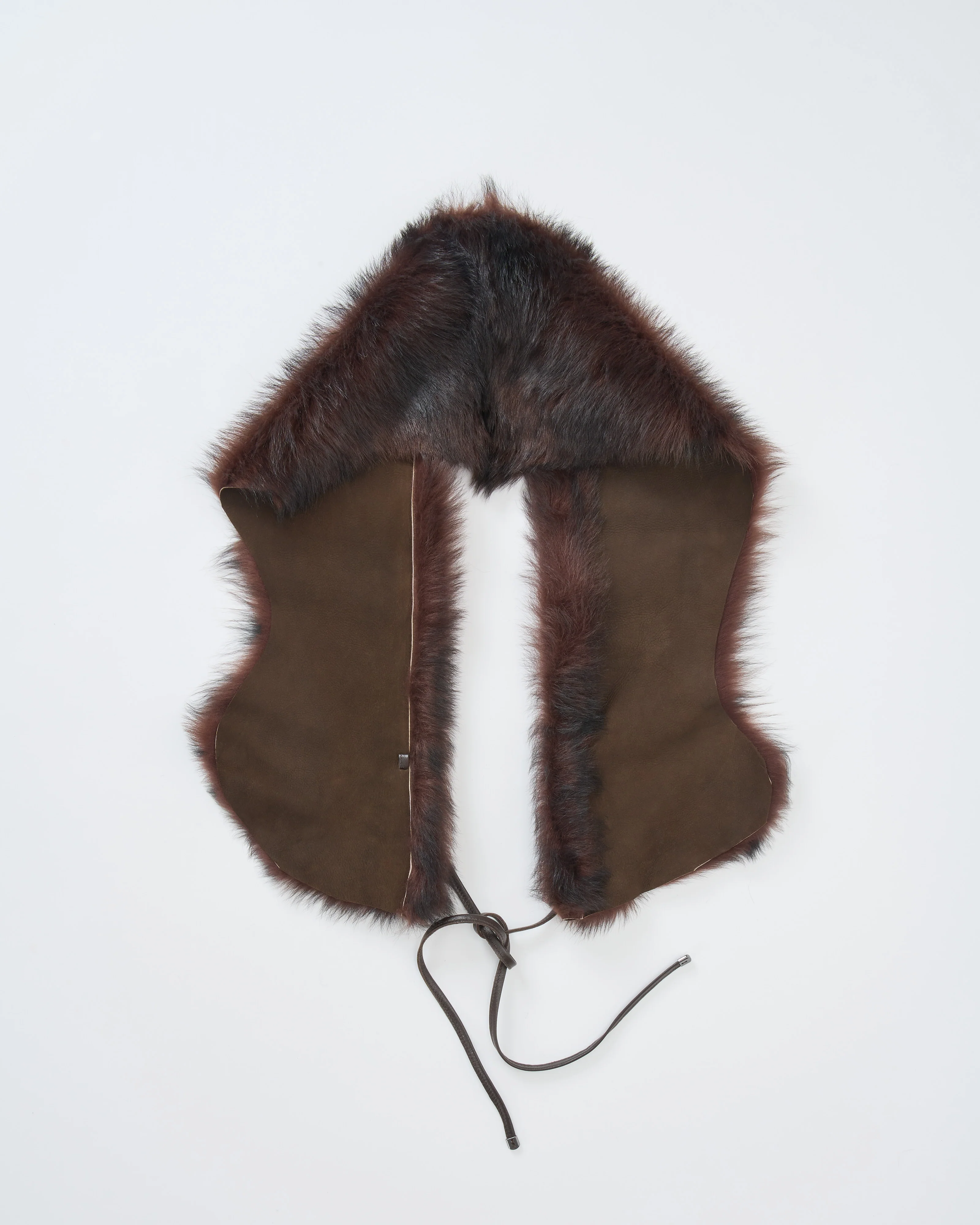 shearling shawl scarf with leather tie - Image 4