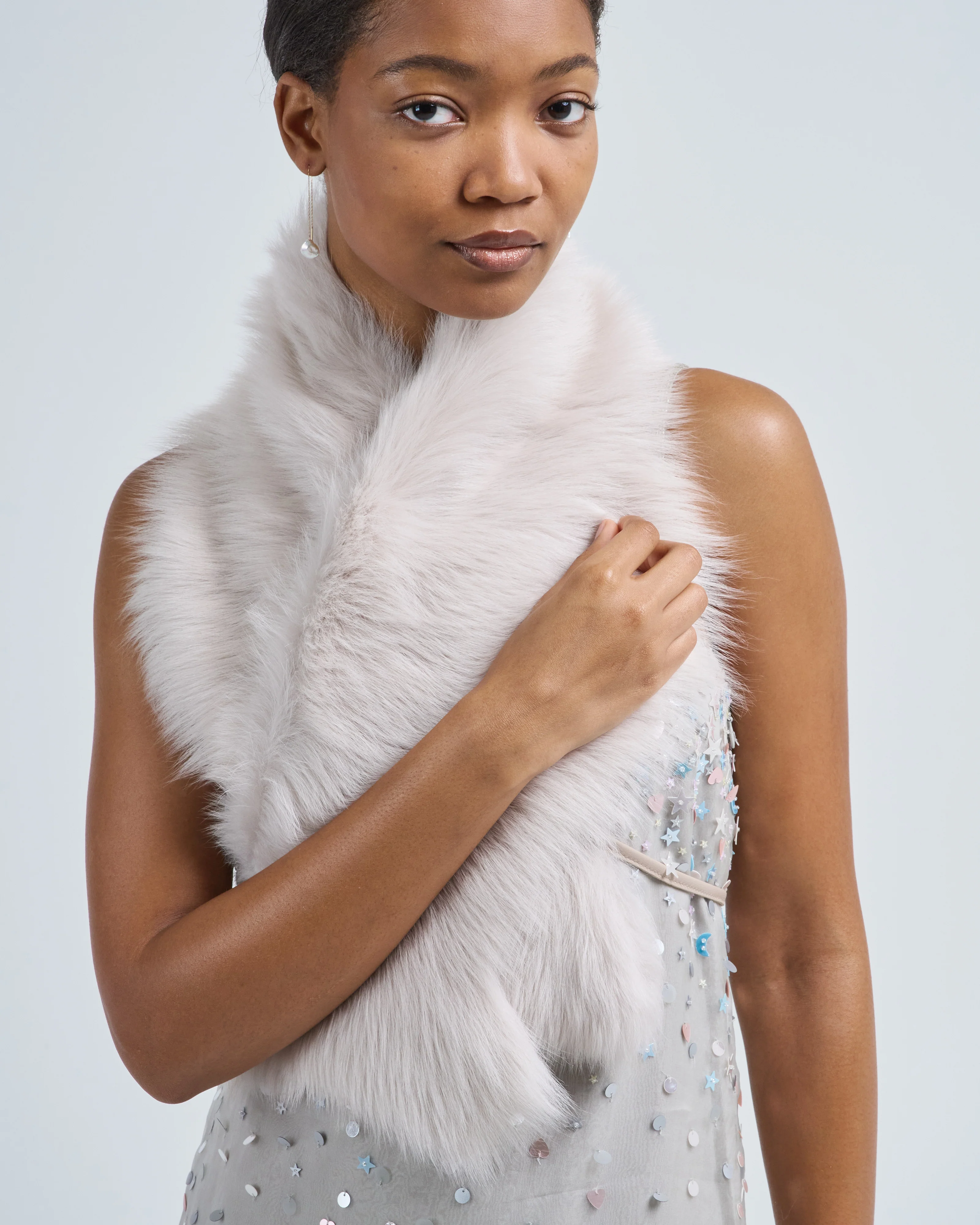 shearling shawl scarf with leather tie