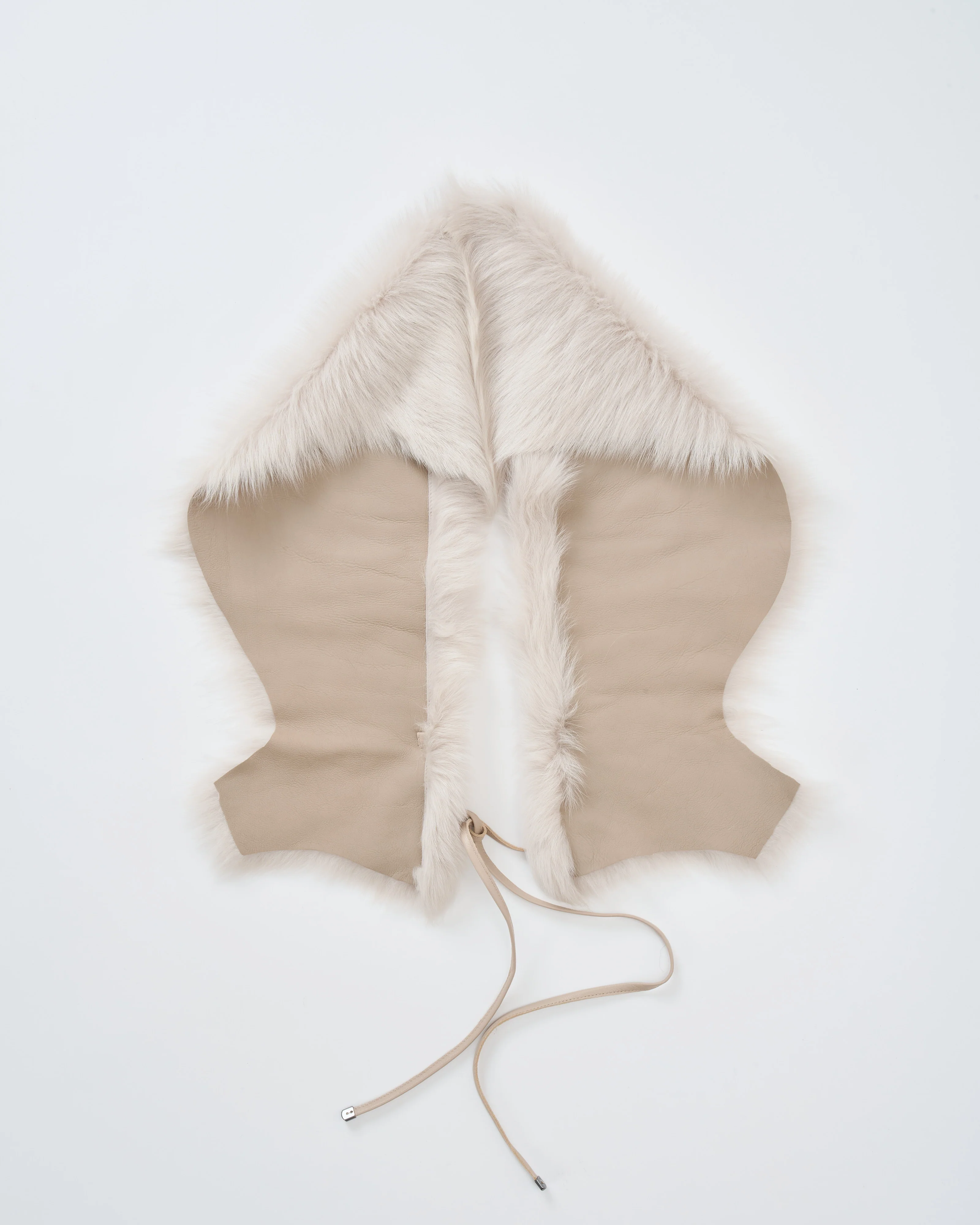 shearling shawl scarf with leather tie - Image 4