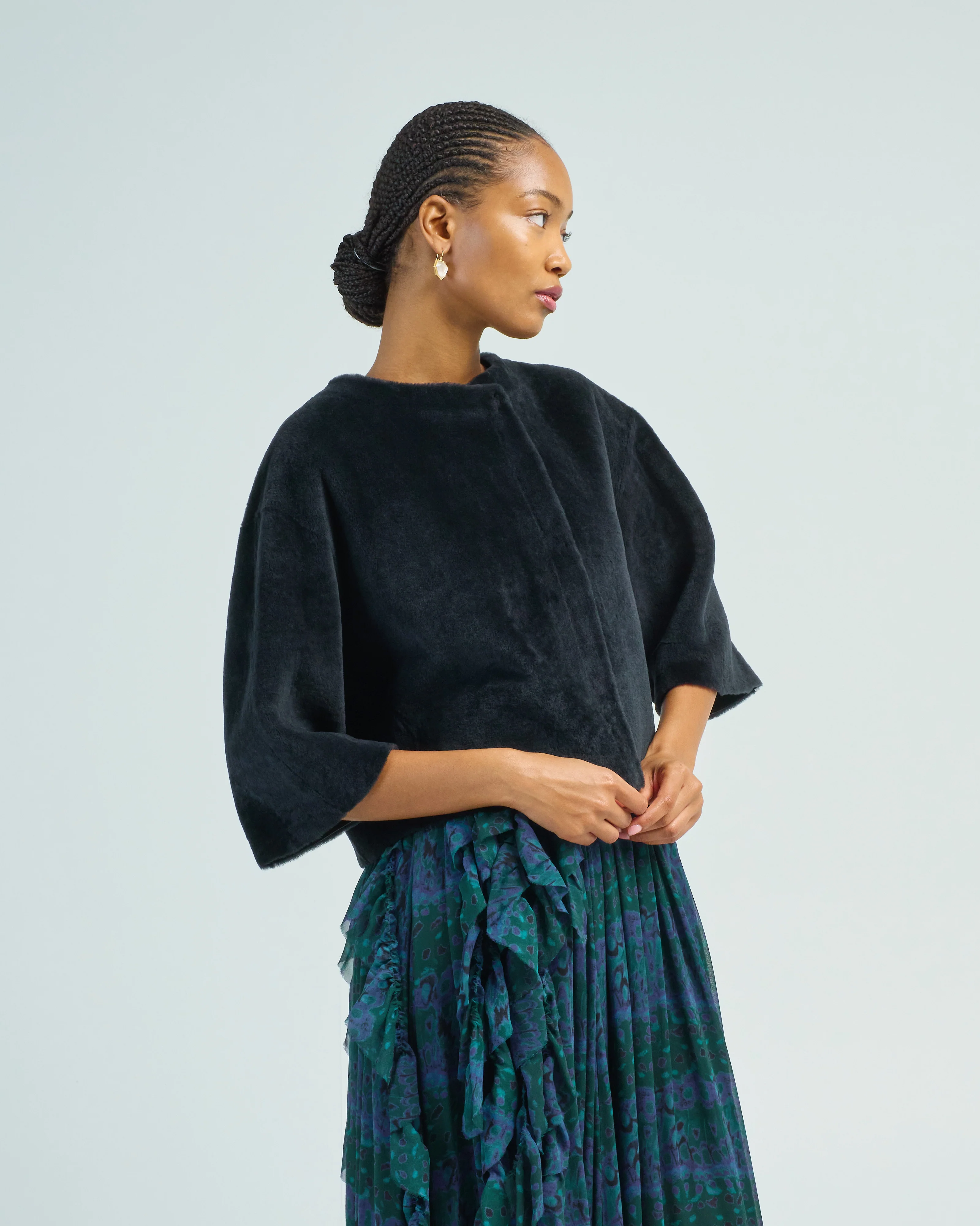 short sleeve shearling cardigan - Image 2