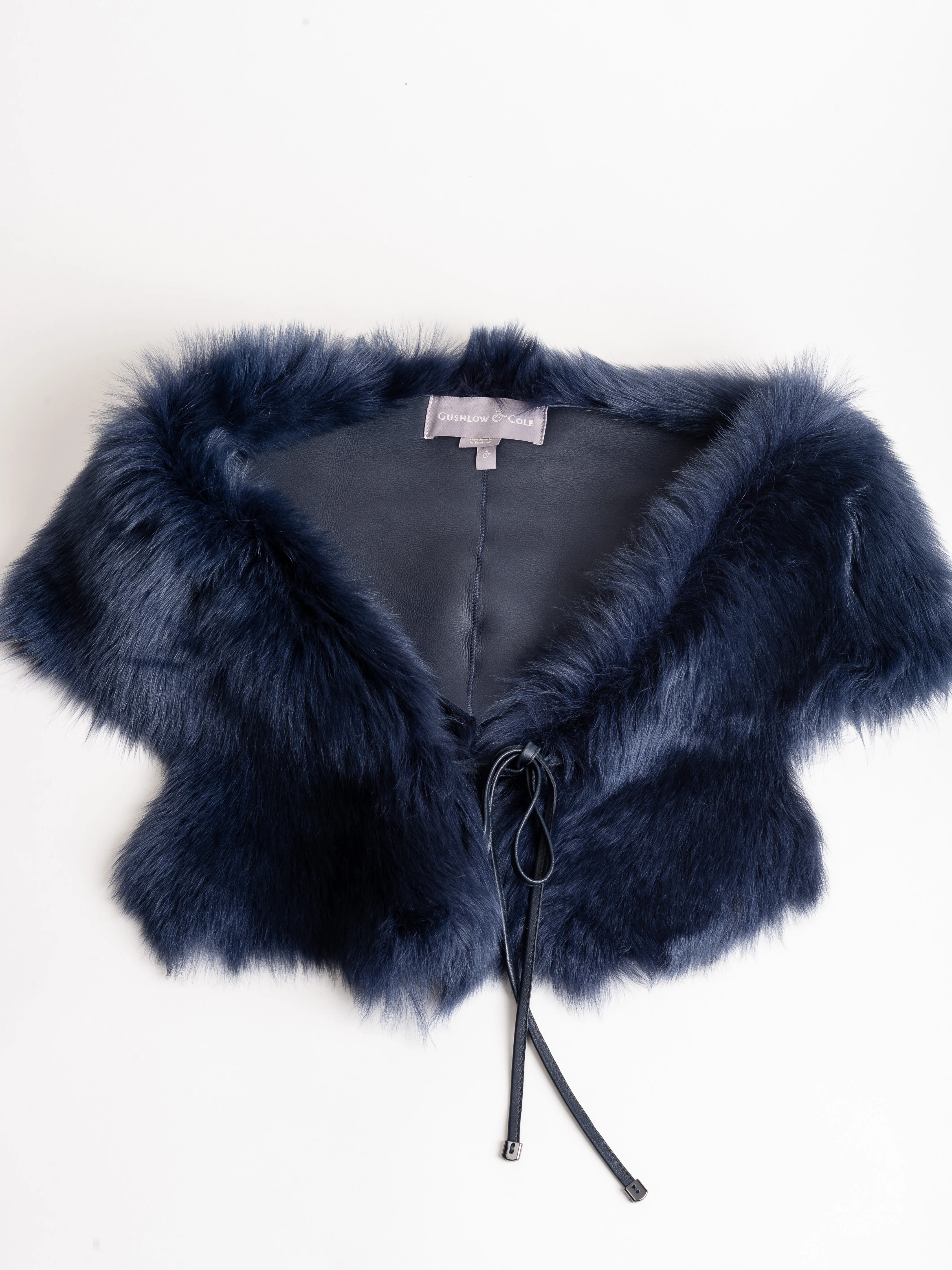 snap tie shawl scarf w/leather tie - navy